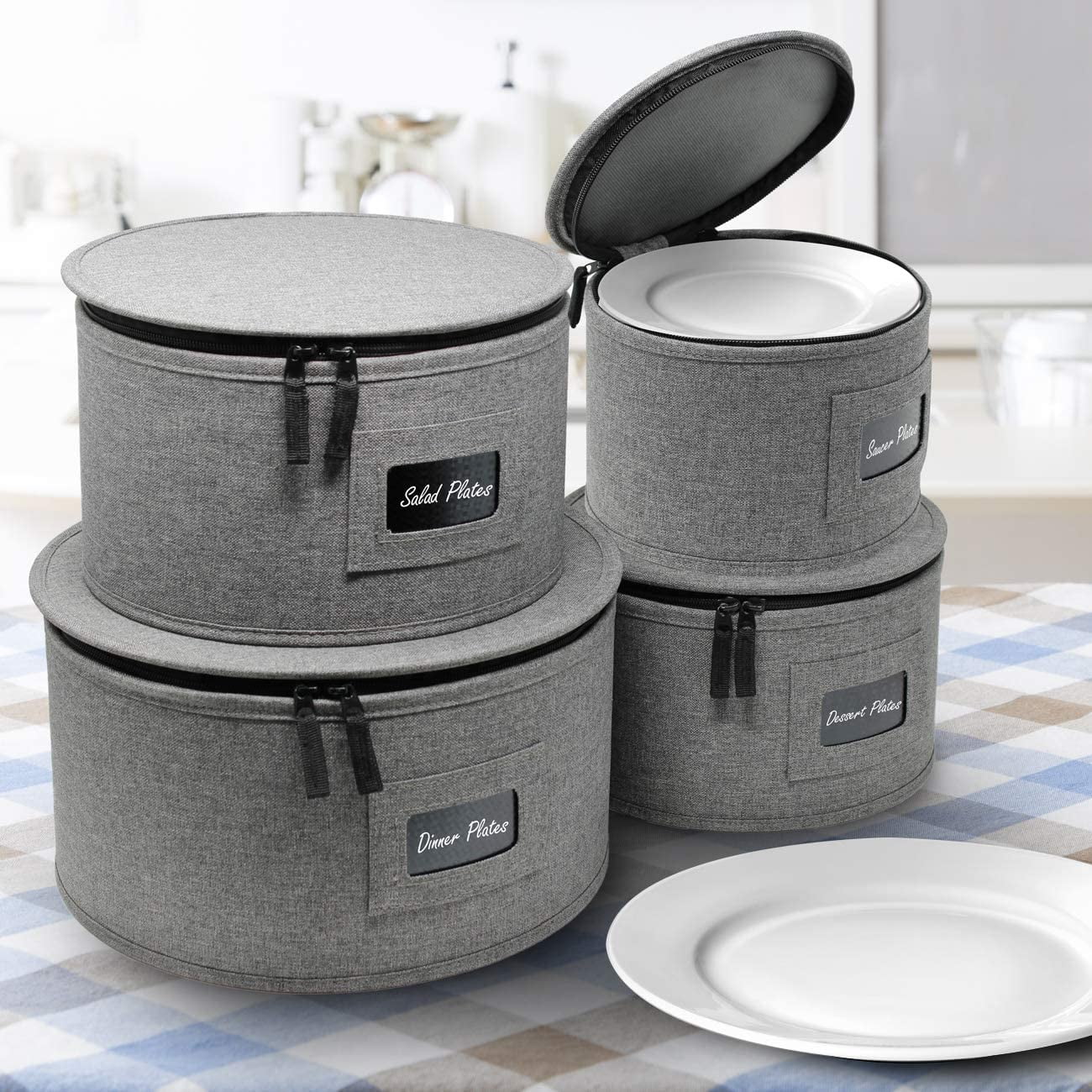Sorbus Hard Shell China Storage Set - 4 Pieces. Stackable for Dishes, Mugs, Cups with Felt Protectors