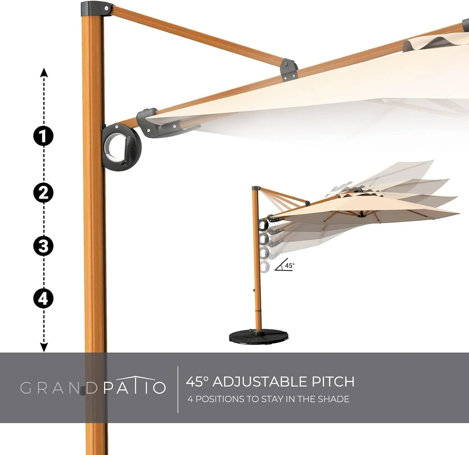 Grand Patio 10-Ft Offset Patio Umbrella, Cantilever Umbrella with Crank & Dual Tilt, Faux Wood Grain Aluminum Large Umbrella, Champagne