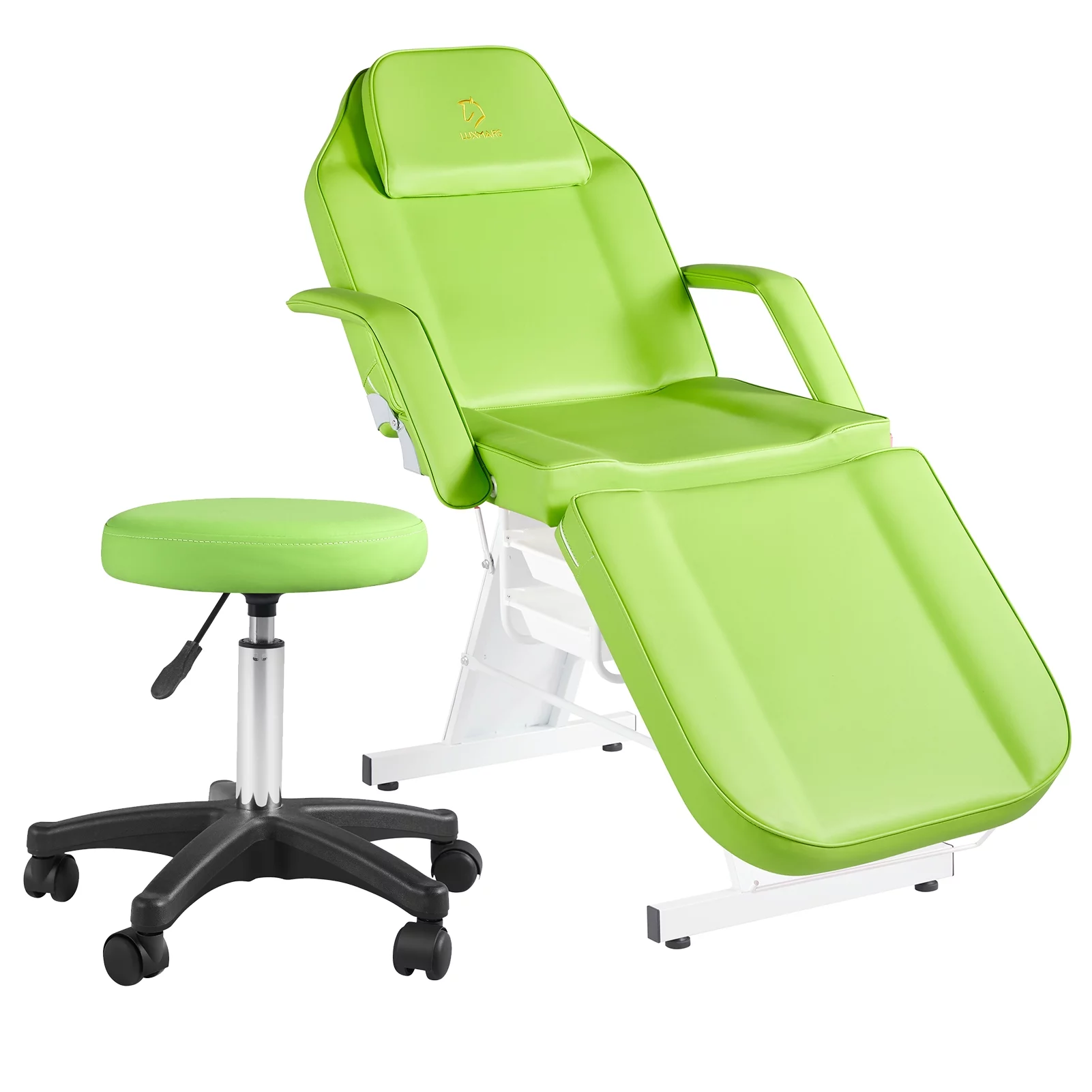 LUXMARS Massage Table Facial Lash Bed with Storage for Eyelash Extensions Salon Tattoo Chair with Stool，Green
