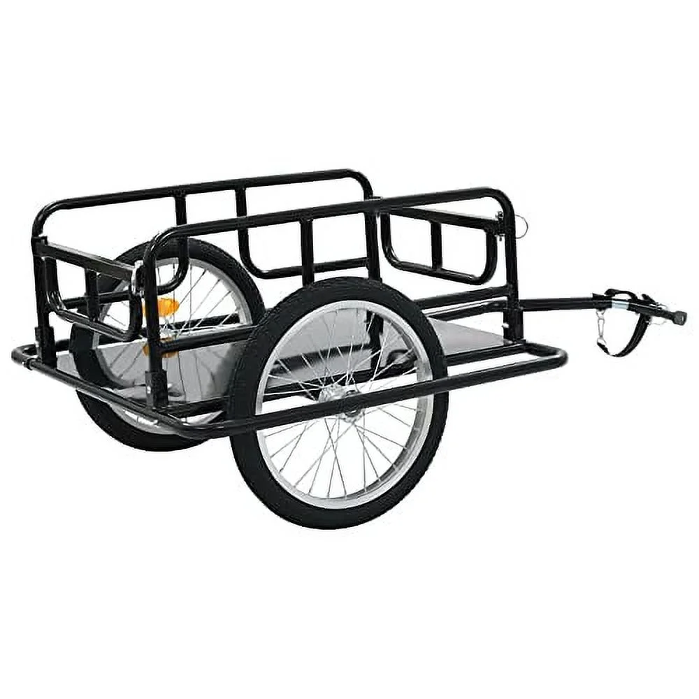 Foldable Cargo Bike Trailer Bicycle Cart Wagon Trailer w/Hitch, 110lbs Max Load Steel Frame Heavy Duty Bicycle Cargo Wagon Trailer for Carrying Stuff Luggage Plants Tools, Black