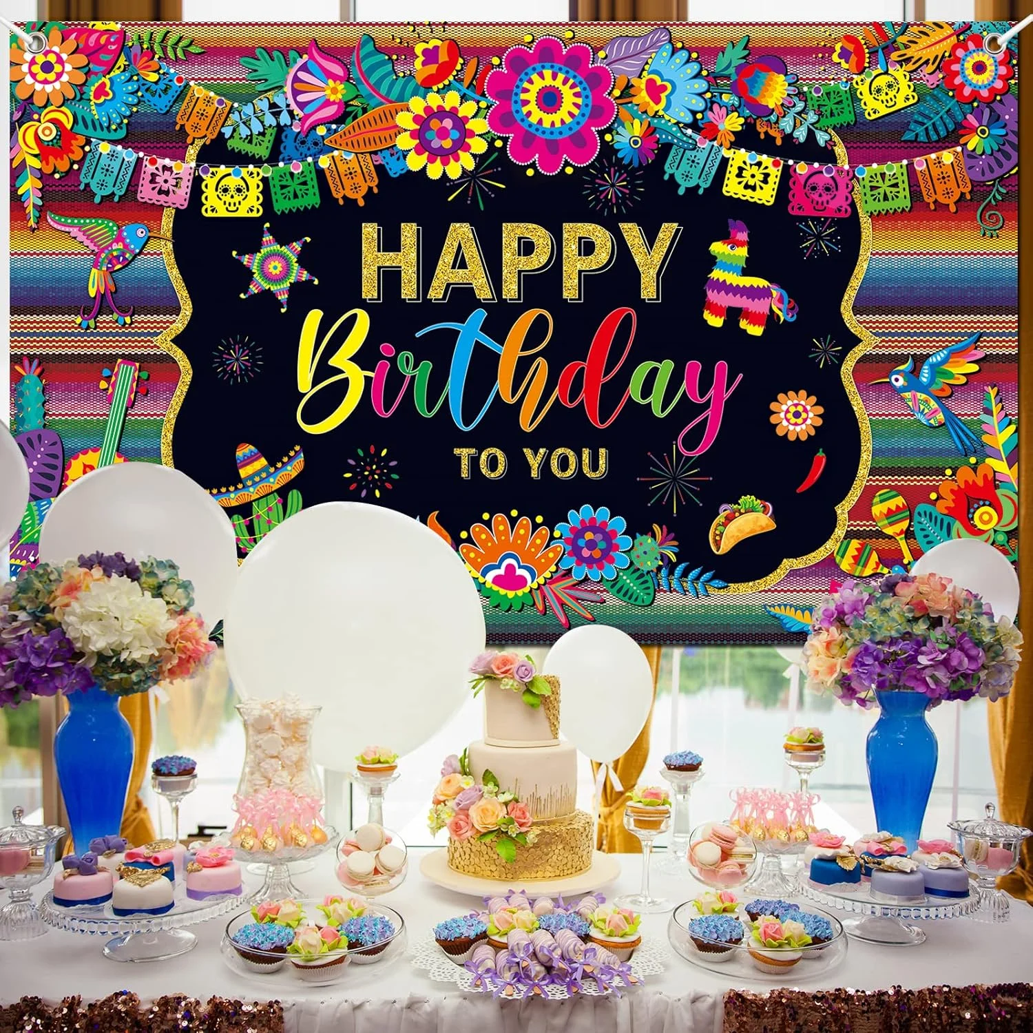 7 * 5ft Mexican Fiesta Themed Happy Birthday Backdrop Mexico Cinco De Mayo Party Decorations Fiesta Banner Carnival