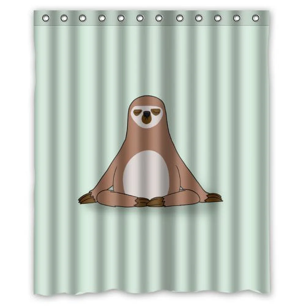 GreenDecor Sloth Meditation Waterproof Shower Curtain Set with Hooks Bathroom Accessories Size 60x72 inches