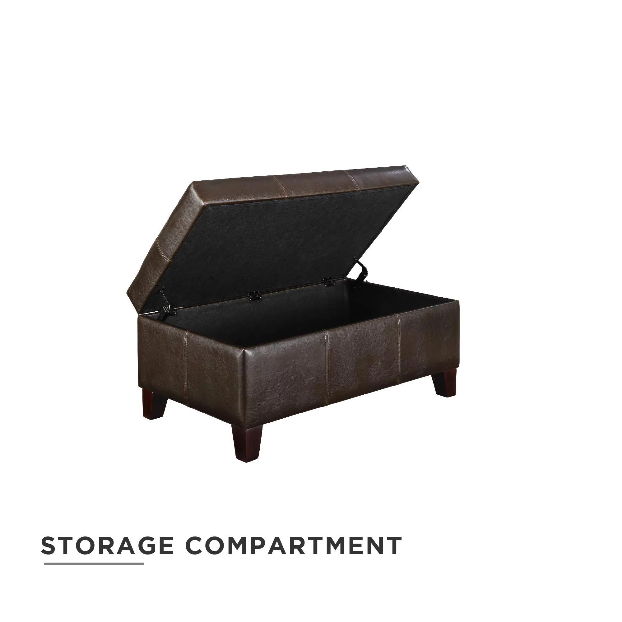 DHP Rectangular Faux Leather Upholstered Storage Ottoman, Espresso