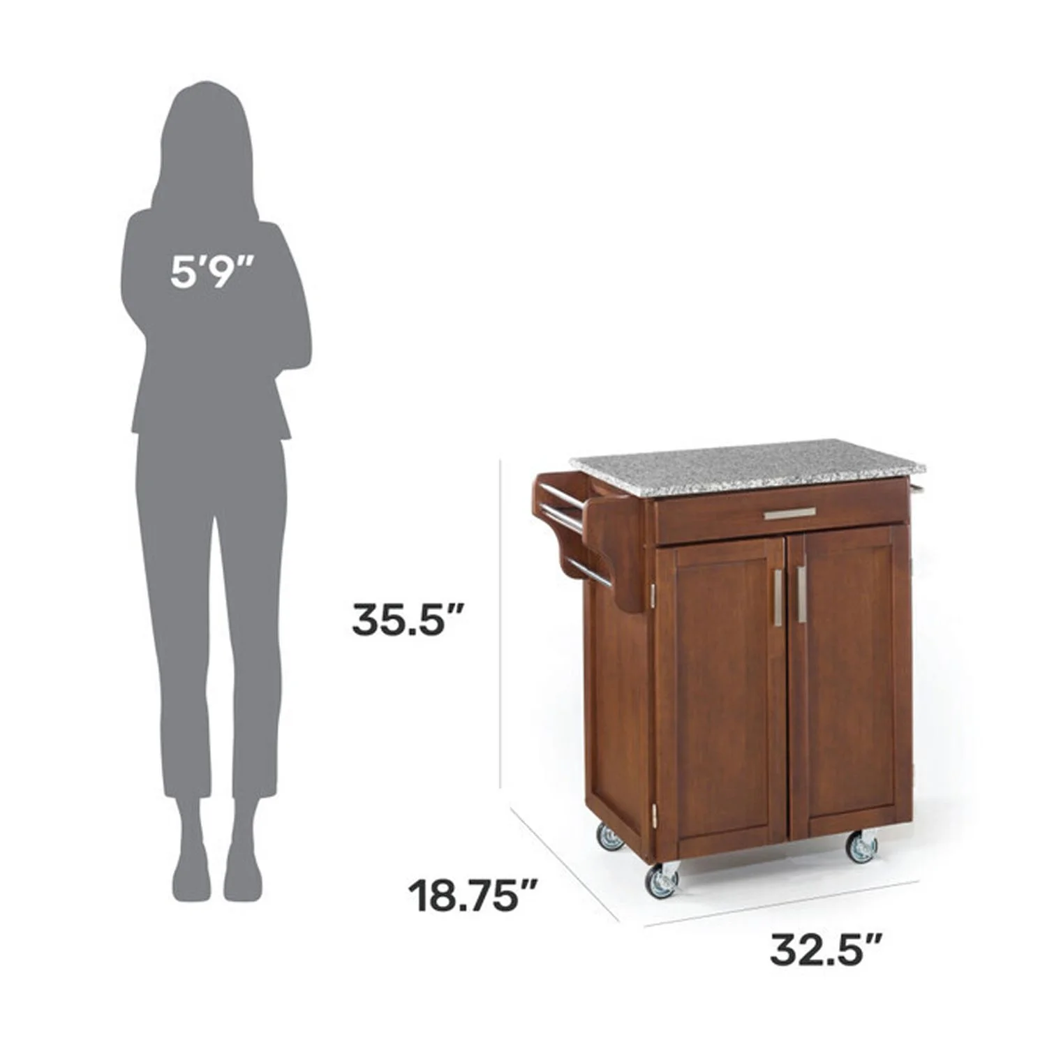 Homestock Asian Allure Brown Wood Kitchen Cart