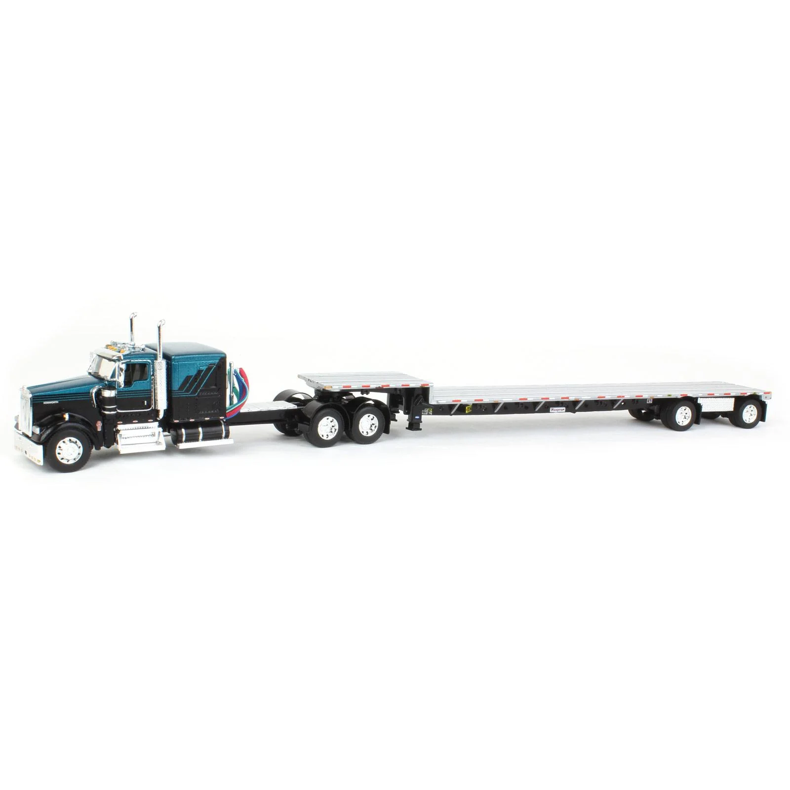 First Gear DCP 1/64 Black & Teal Kenworth W900L Long Frame with Transcraft Stepdeck Trailer 60-1812