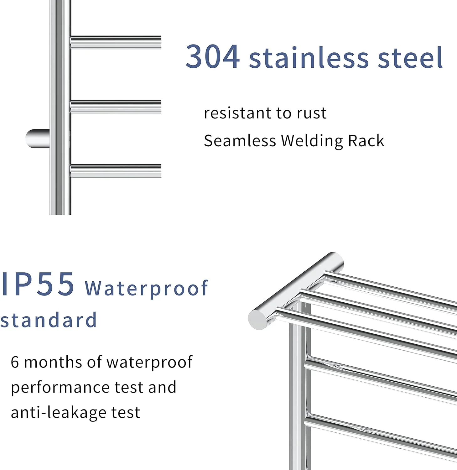 Polish Chrome Heated Towel Rack Towel Warmer 6 Bar Plug-in Curved Bath Towel Heater Wall Mounted Hot Towel Racks with Top Shelf Plug-in Drying Rack