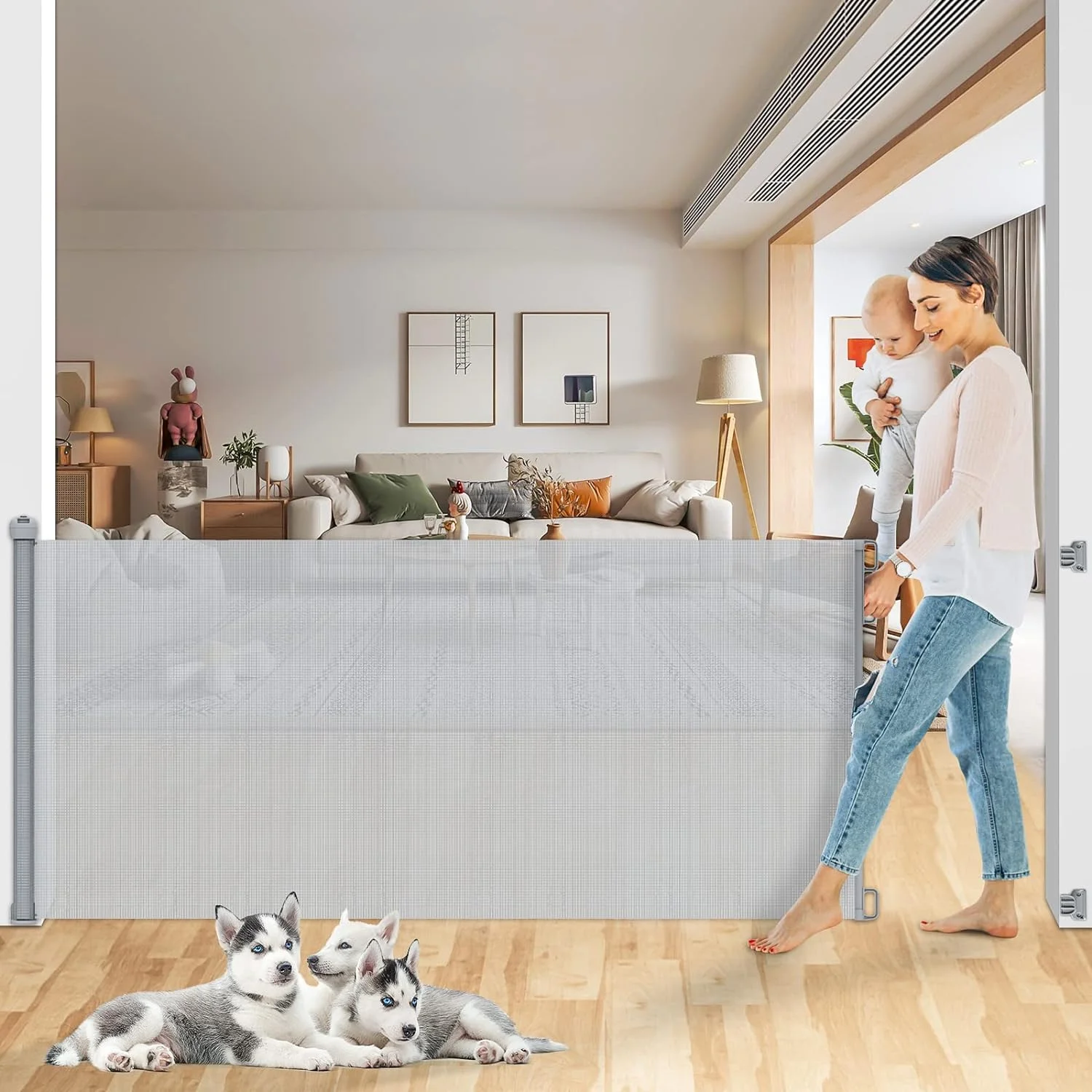 78 Inch Extra Wide Retractable Baby Gate for Large Opening Child Safety Indoor/Outdoor Retractable Mesh 34