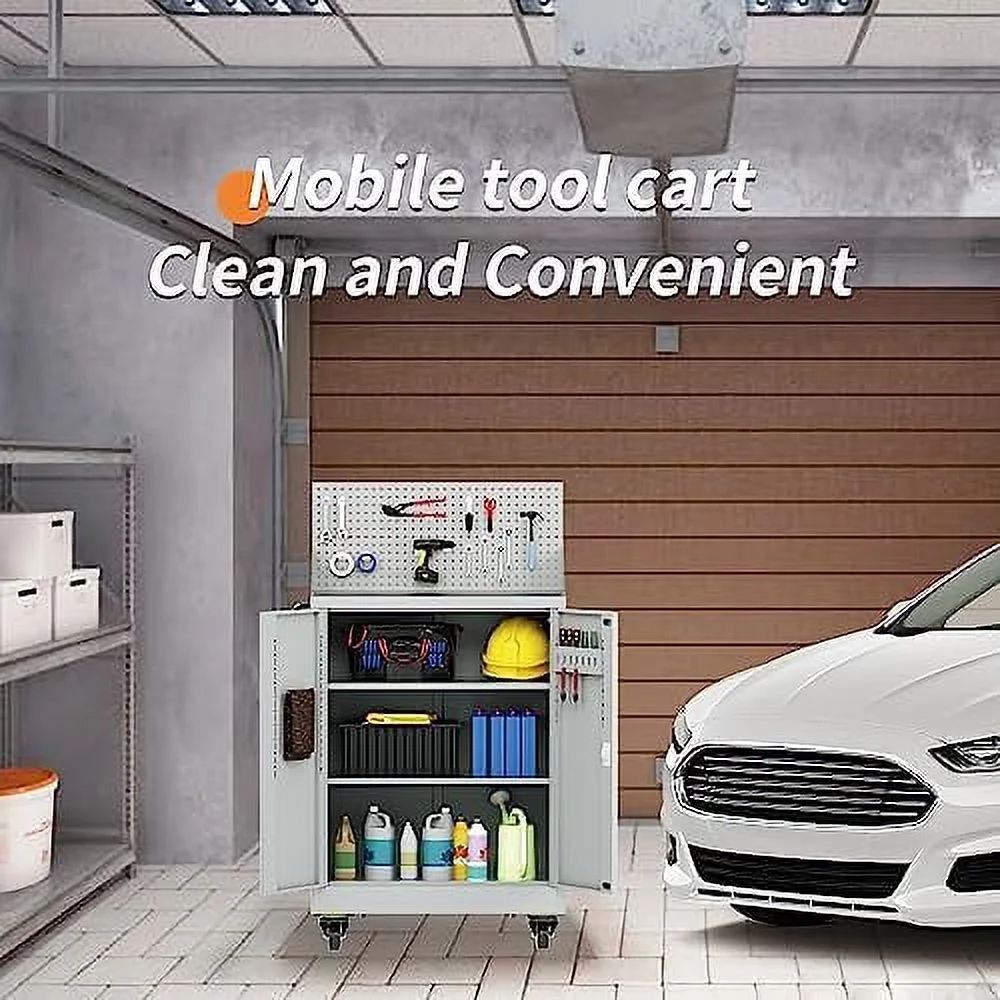 GVJMTKP Metal  Cabinet - Garage  Cabinet with 2 Doors and 4 Adjustable Shelves Steel Lockable Garage Cabinets for Office Home Garage (Dark Gray  71 Inch)