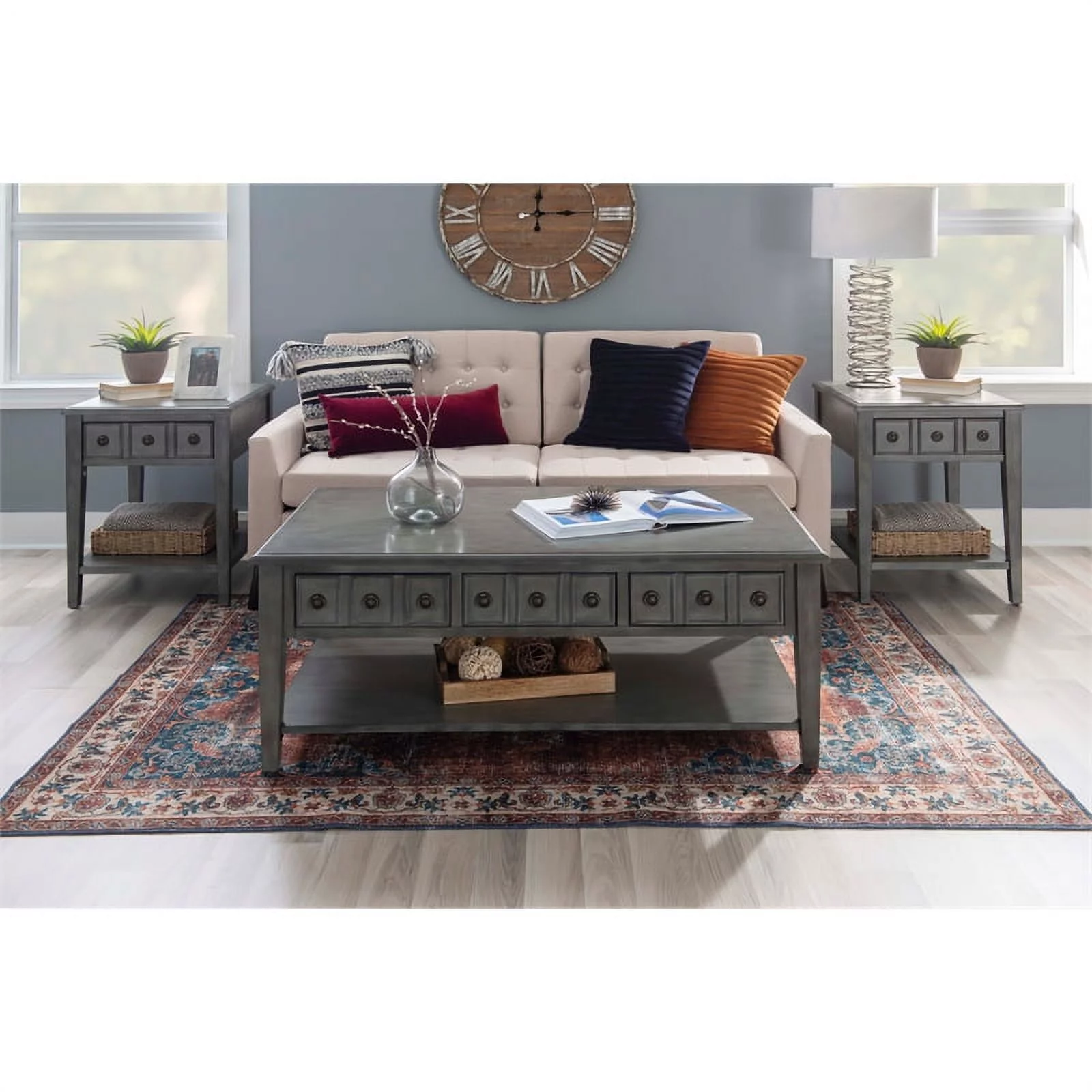 Home Square 3-Piece Set with 2 Accent Tables and Coffee Table in Gray