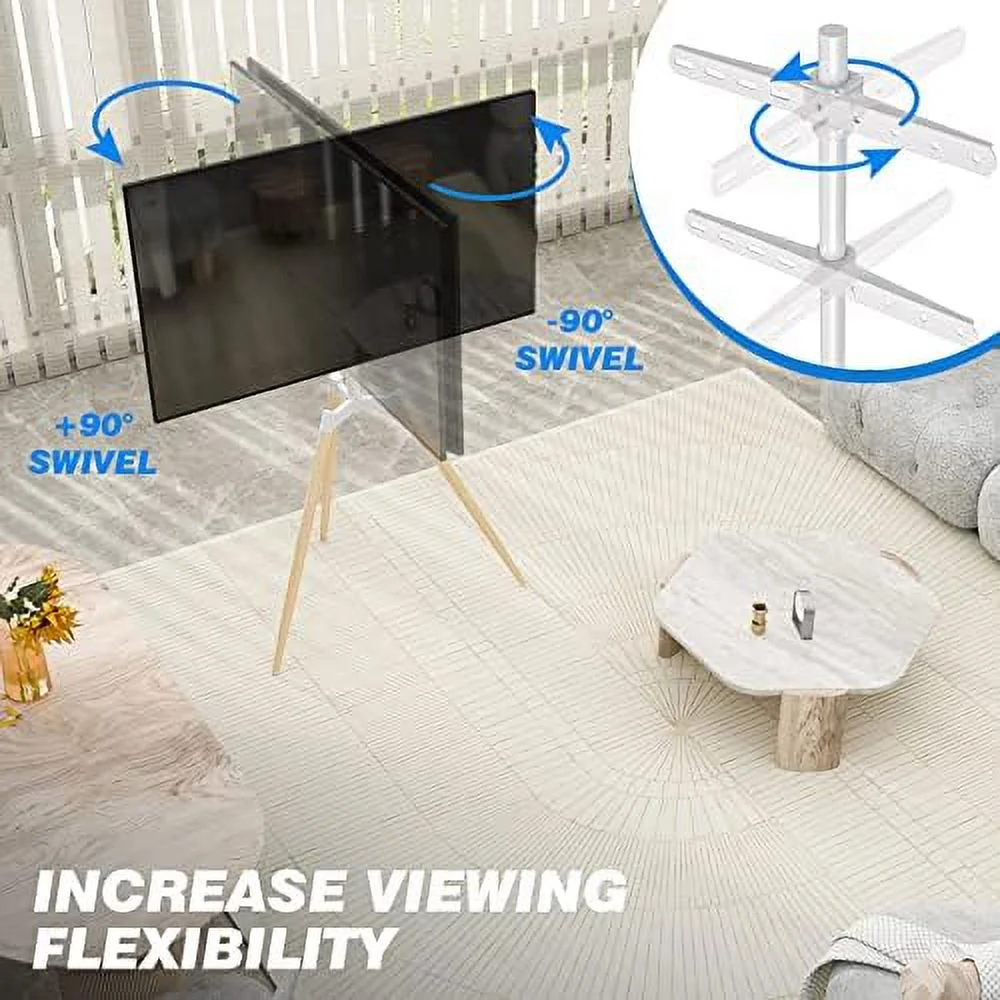 CKPFVY Artistic Easel TV Tripod Stand for 32 to 65 Inch LCD LED  Curved Screens up to 77 lbs  100° Swivel Minimalist TV Stand for Living Room Corner  Height Adjustable Floor TV Mount  Bl