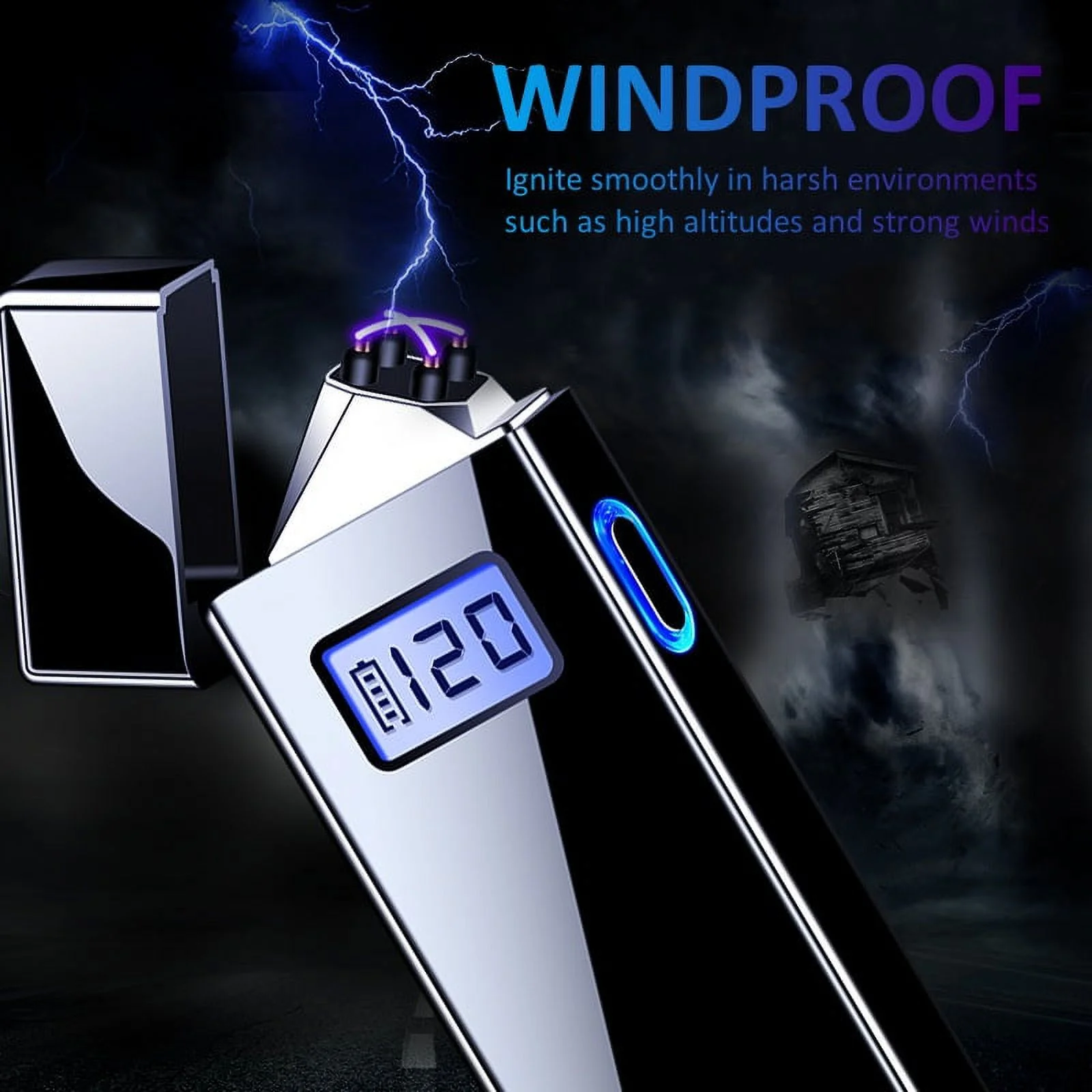 Electronic Lighter USB Rechargeable Windproof Flameless Double Arc Plasma Lighter Camping Picnicking Hiking Hiking Men's Gift Electronic Lighter