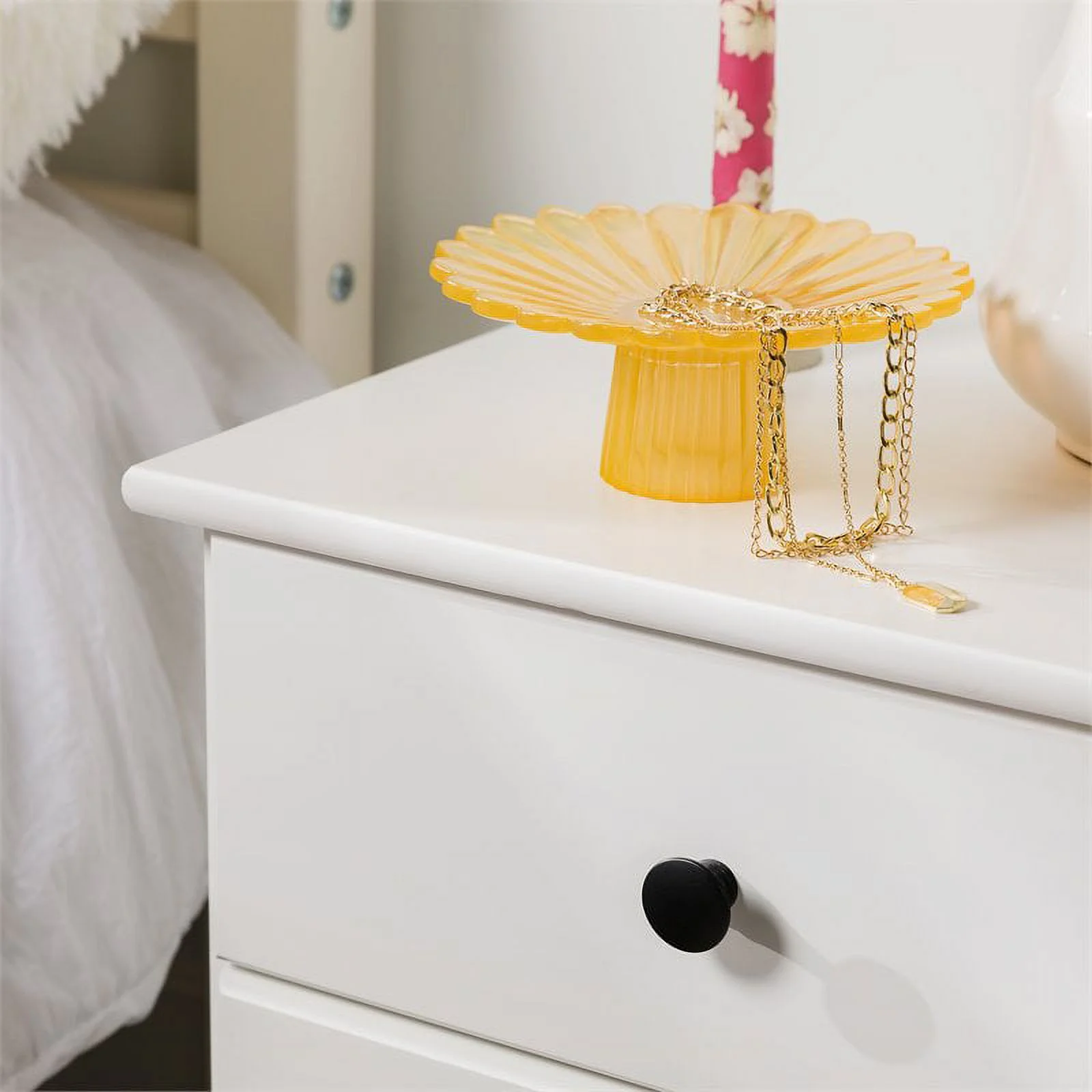 Classic 3 Drawer Solid Wood Top Bedroom Nightstand in White