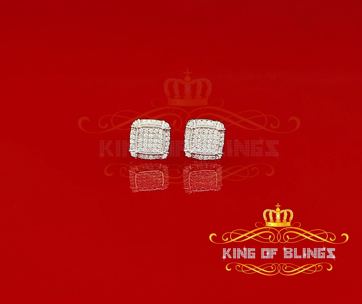 King of Bling's 925 Silver White 0.72ct Cubic Zirconia Hip Hop Square Men's & Women's Earrings