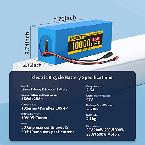H HAILONG 48v 36v Lithium Battery/36V Ebike Battery, ebike Battery 10AH 14AH 20AH 25AH with 2A Charger, T-Plug, XT60 Connector and 20A BMS for 250W-800W Ebike Battery/Ebike Kit
