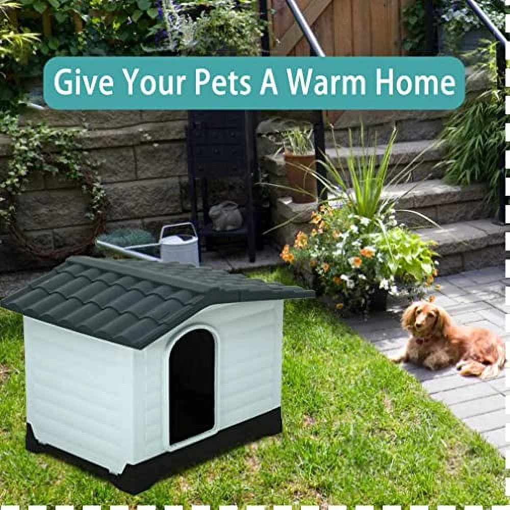 Dog House, Indoor Outdoor Dog Houses Plastic Waterproof Ventilate for Small Medium Dogs, All Weather Dog House with Air Vents and Elevated Floor, 26 Inch High