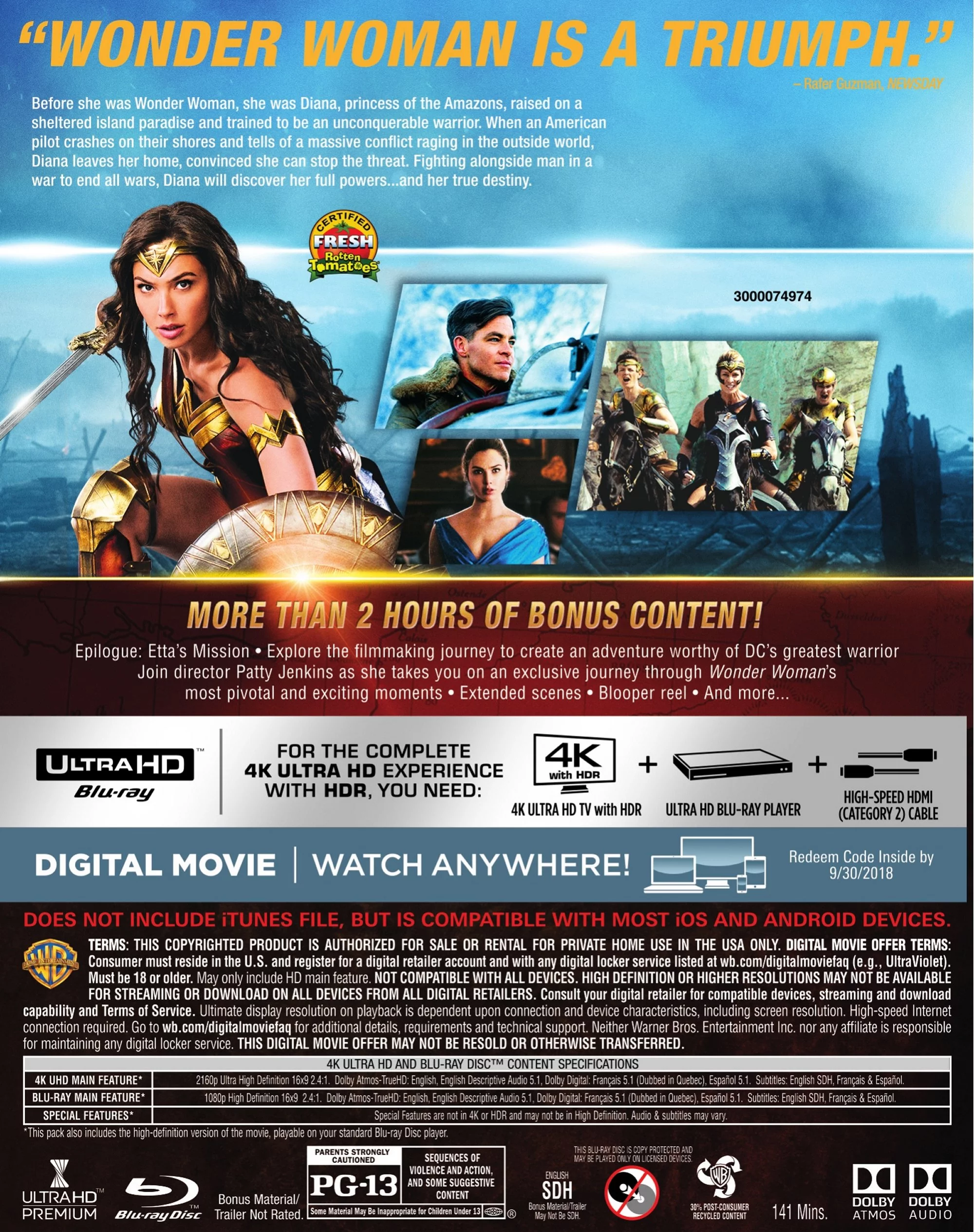 Wonder Woman (4K Ultra HD + Blu-ray), Warner Home Video, Action & Adventure
