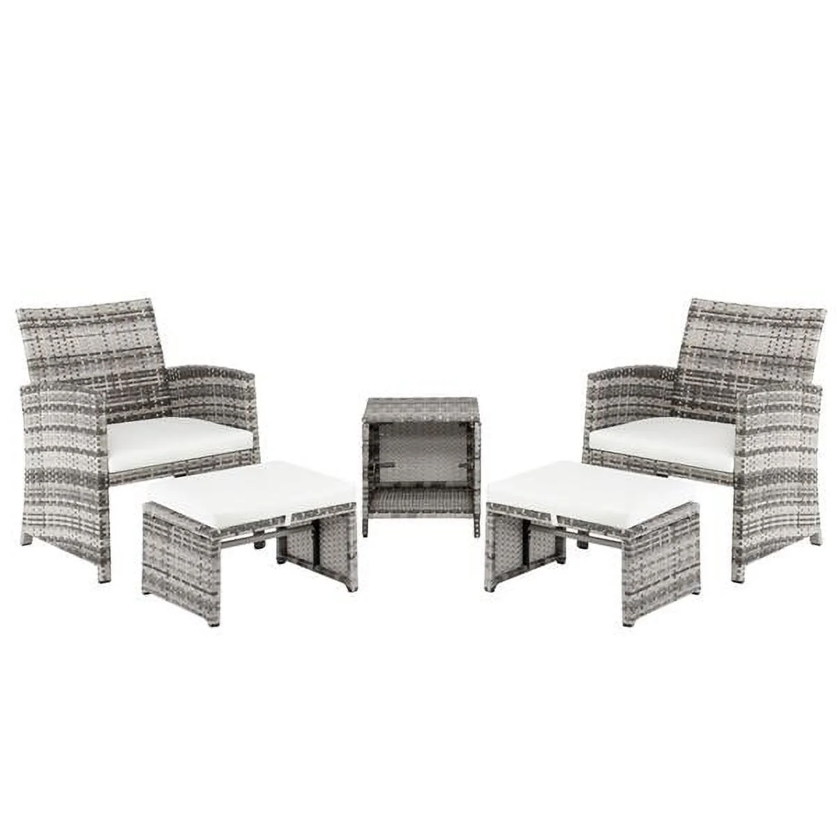 SYTHERS 5 PCS Patio Set Outdoor Wicker Furniture Sets Modern Rattan Chair Conversation Sets with Coffee Table & Footstool for Yard and Bistro, Gray