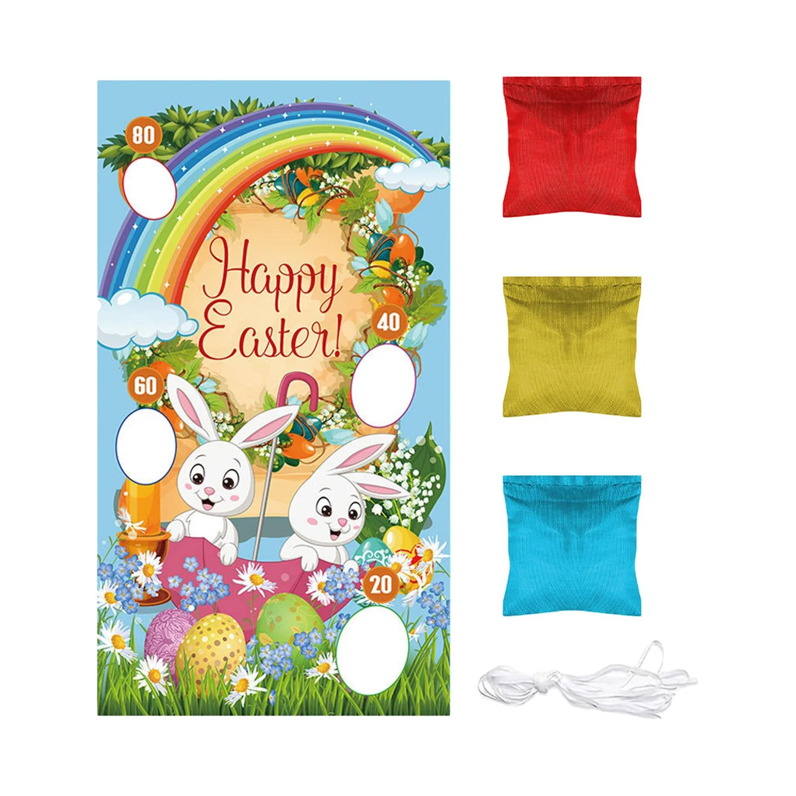 Almencla Toss Game Banner Backdrop Carnival Activity Photo Props Party Supplies Bunny Toss Games Kids Throwing Banner for Easter Gifts A