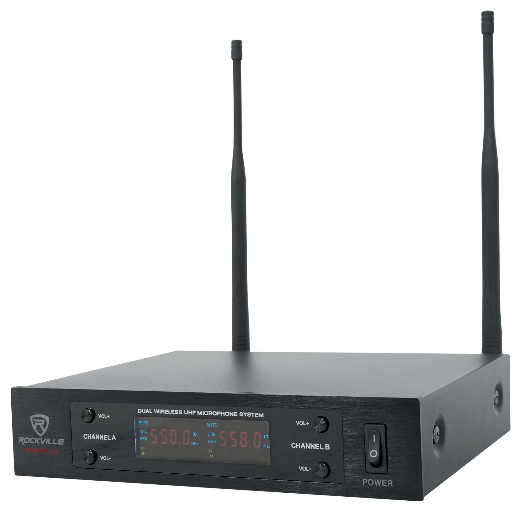 Rockville RWM65U Dual UHF 15 Channel Metal Handheld Wireless Microphone System