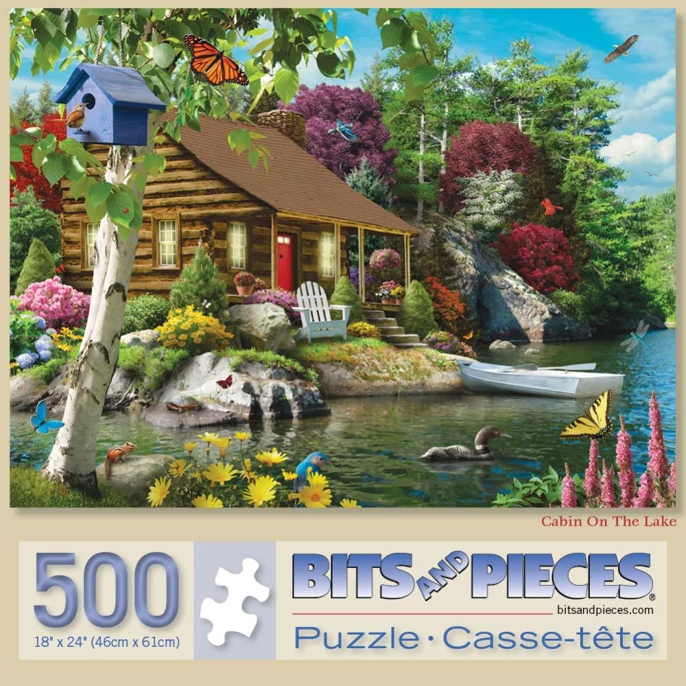 Bits and Pieces - 500 Piece Jigsaw Puzzle for Adults - Cabin on The Lake by Artist Alan Giana - Measures 18