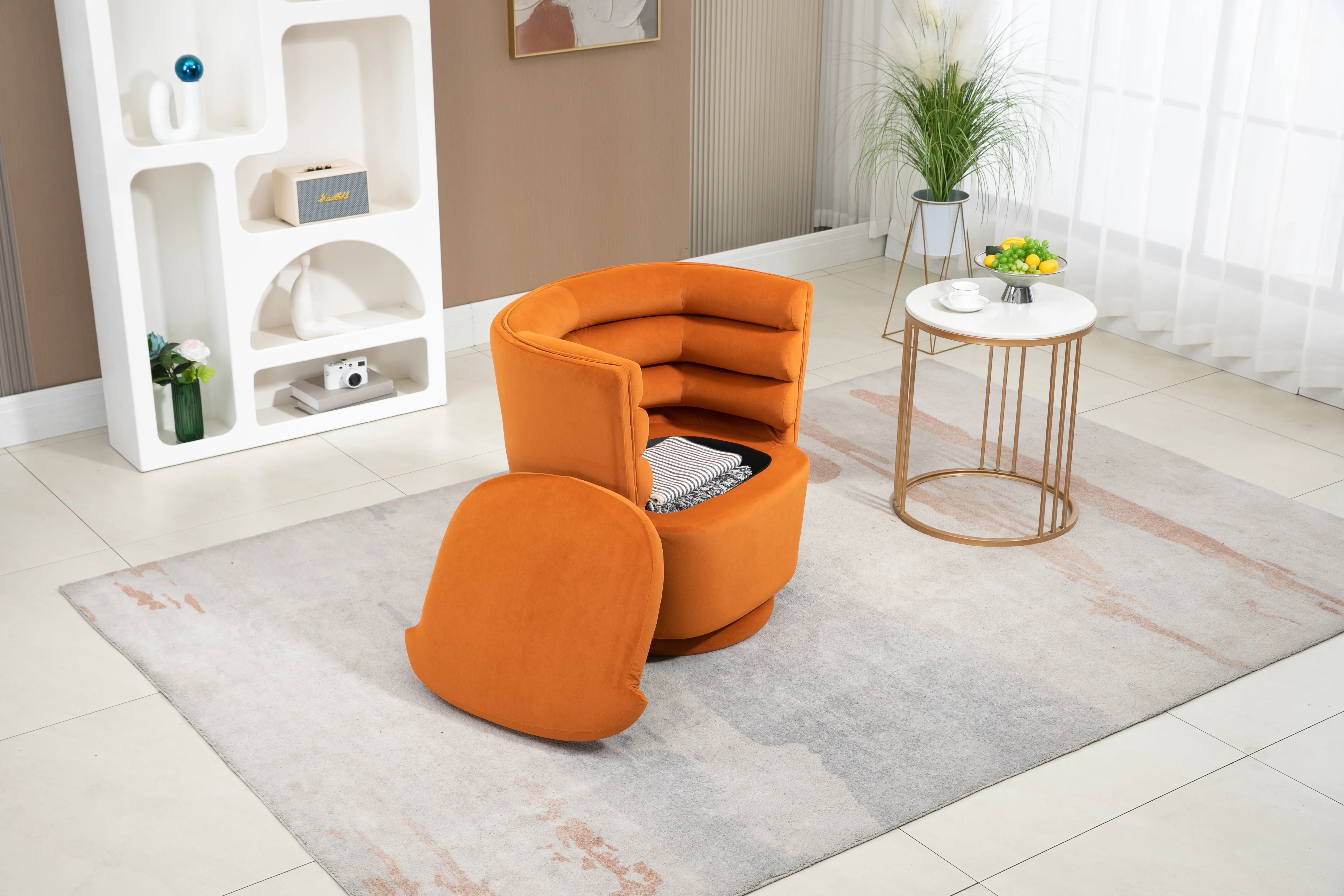 Swivel Barrel Chair, Comfy Round Accent Chair with storage for Living Room, 360 Degree Swivel Barrel Club Chair, Leisure Arm Chair for Nursery, Hotel, Bedroom, Office