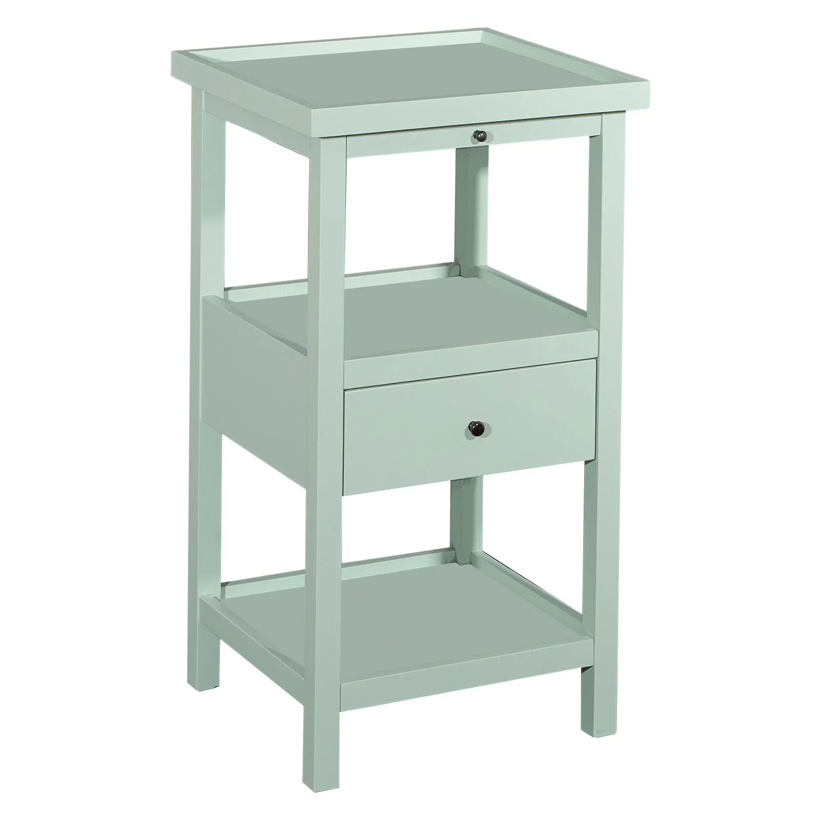 Palmer Farmhouse 3-Tier Single Drawer End Table with Pullout Tray and Shelf, White