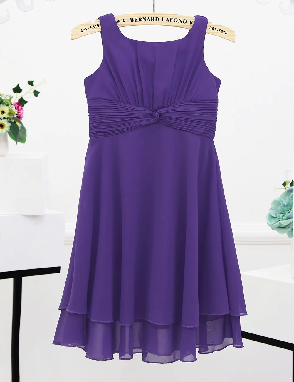Yruioon Girls Chiffon Pleated Flower Princess Dress Pageant Wedding Bridesmaid Birthday Party Gown Purple 16