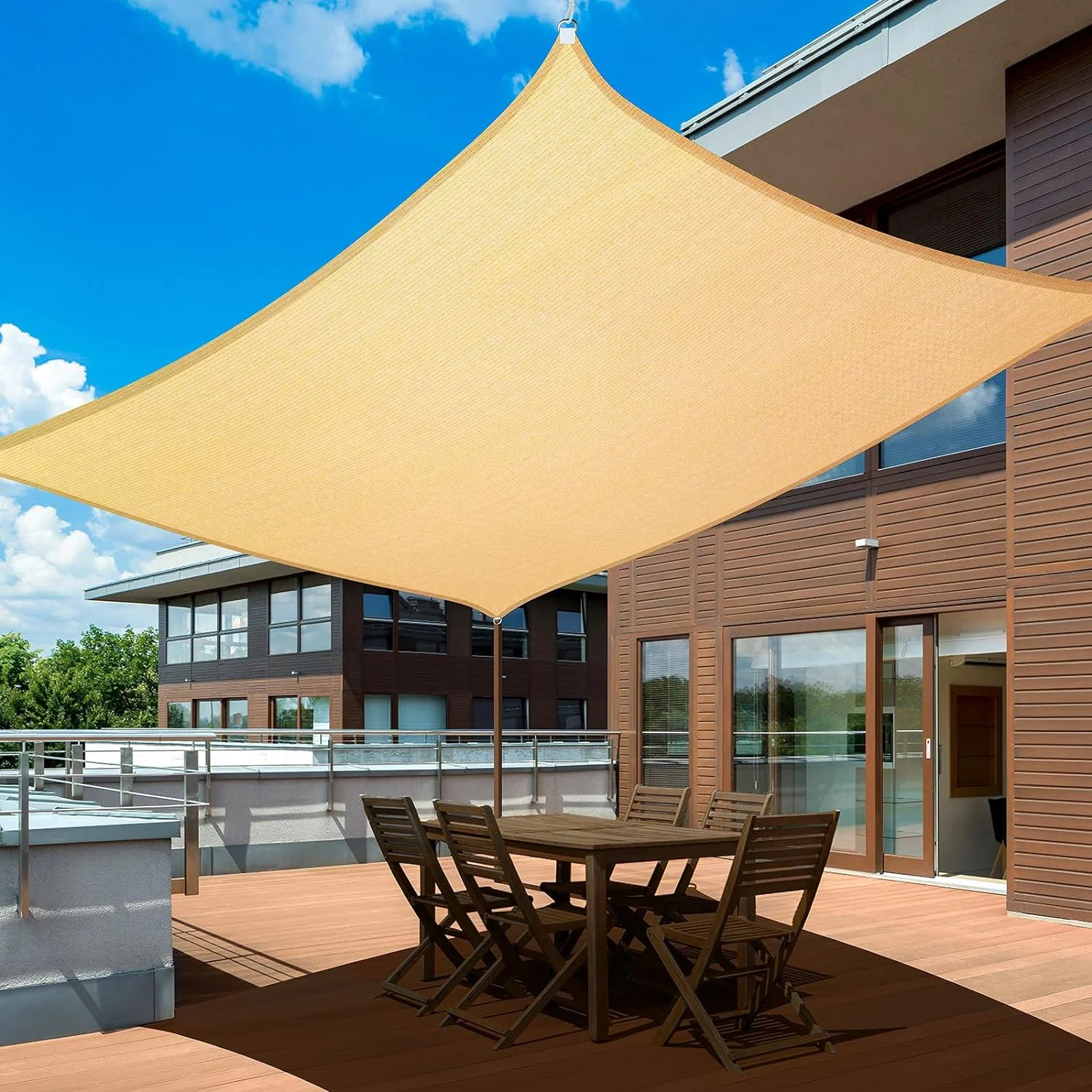 TLKJ Sun Shade Sails Canopy 16'x12' Rectangle  95% UV Block  185GSM Heavy Duty Permeable Sun Shade Sail for Patio  Garden  Pergola  Backyard  Outdoor Pools  Carport - Brown