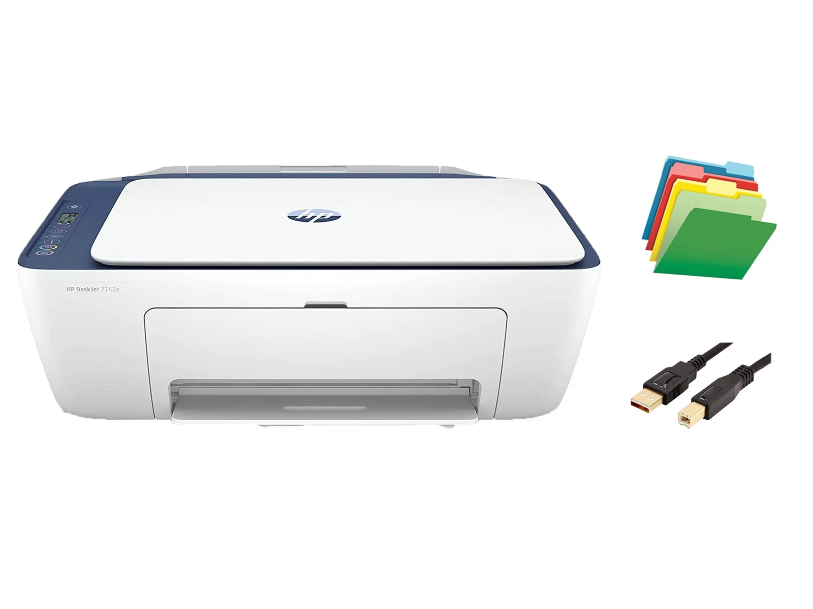 H_P DeskJet 27 Series Printer, All-in-One Color Inkjet Printer, Print Copy Scan, Wireless USB Connectivity, Mobile Printing, up to 9ppm, 4800 x 1200 dpi, with MTC Printer Cable and File Folders