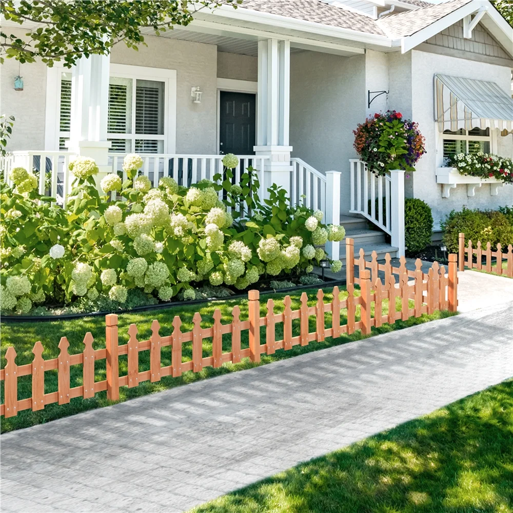 Topeakmart Wood picket fence for Garden, Brown