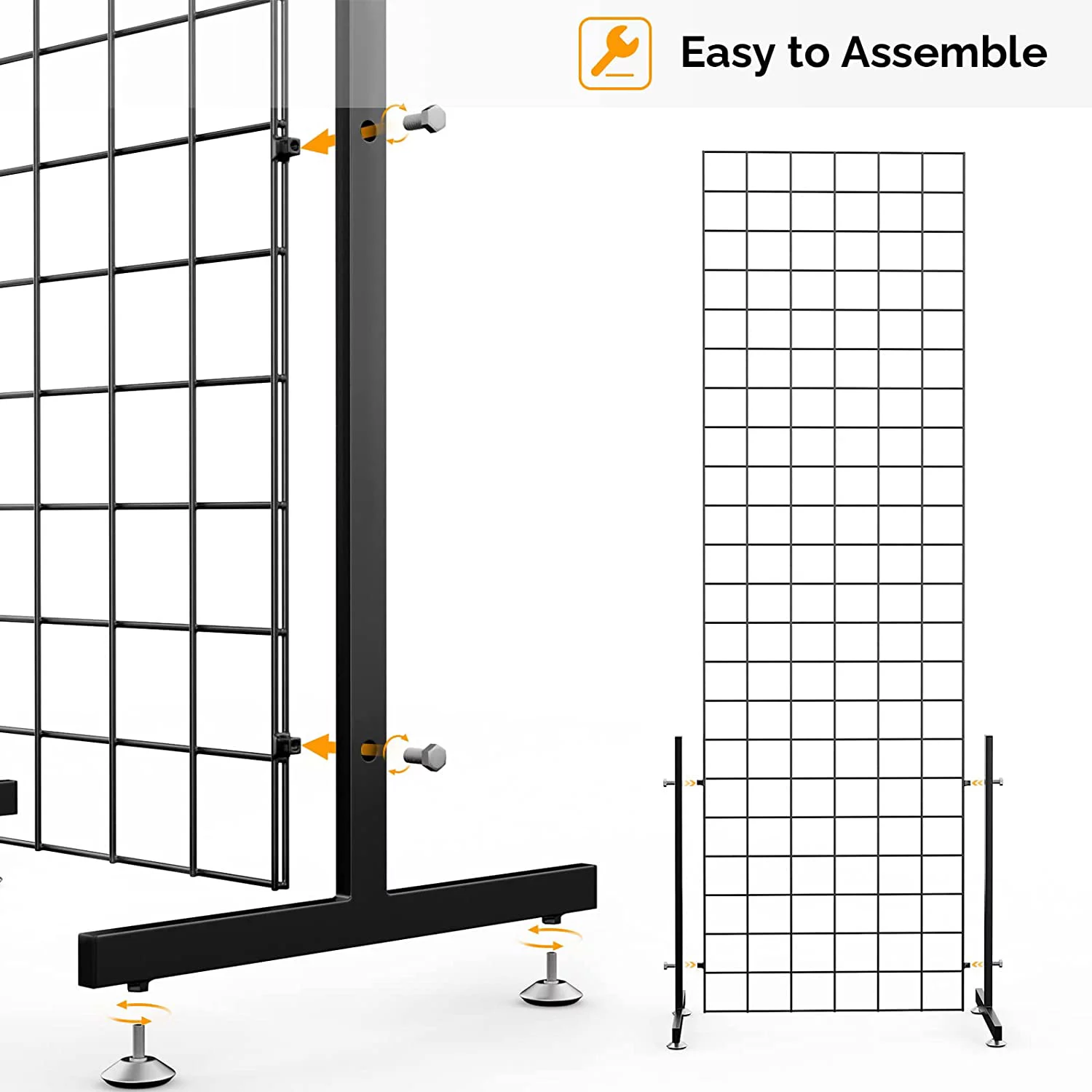 HOOMHIBIU 6' x 2' Wire Grid Panel Tower with T-Base Floorstanding  Wire Grid Wall Display Rack with Hooks 4"  6" and 8"  2-Pack Black