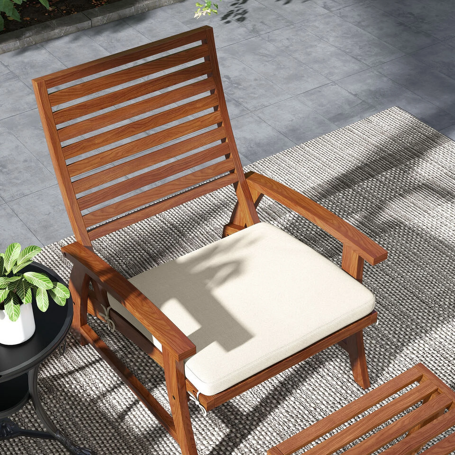 Outsunny 2 Patio Chairs w/ Ottomans & Cushions, Acacia Wood, White