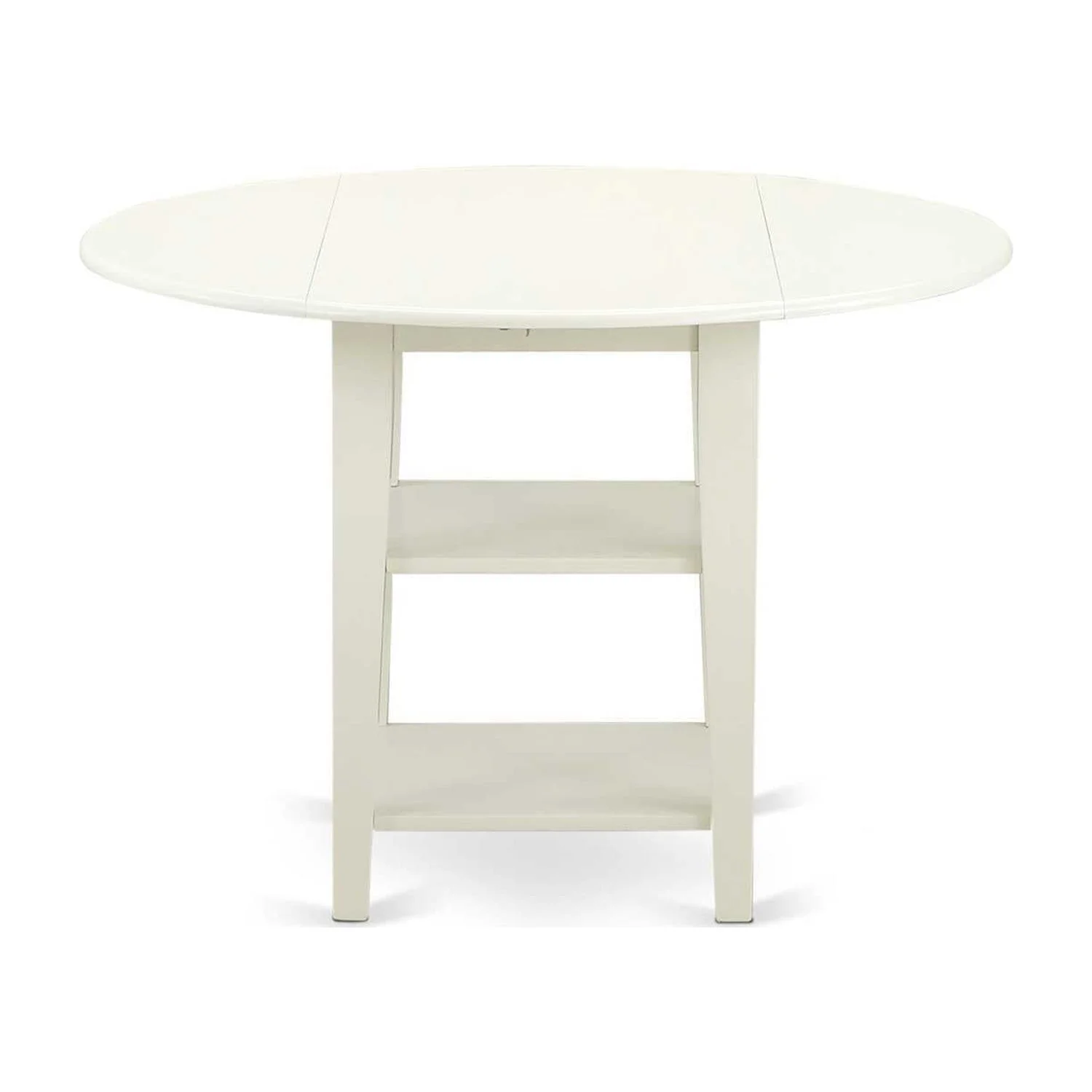 HomeStock Retro Renaissance 3 Piece Dining Set Includes A Round Kitchen Table With Dropleaf & Shelves And 2 Upholstered Chairs, Linen White