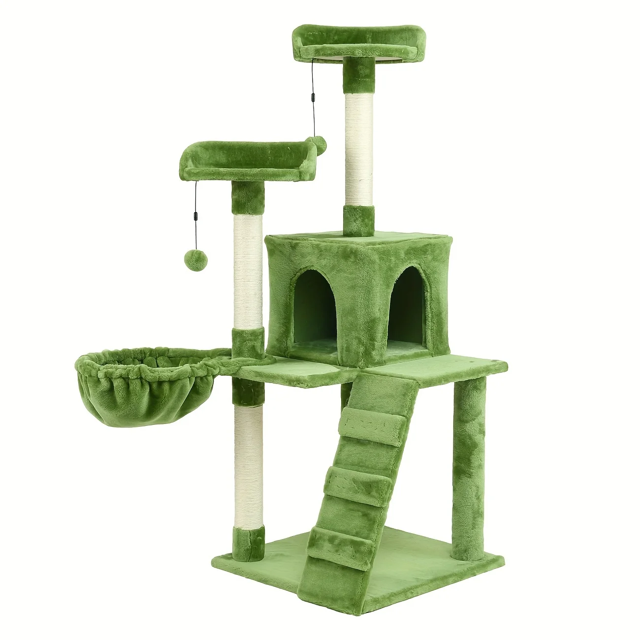 54in Green Cat Tree, Cat Tower Plush Condo Furniture, Cat Scratching Post With Natural Sisal Rope