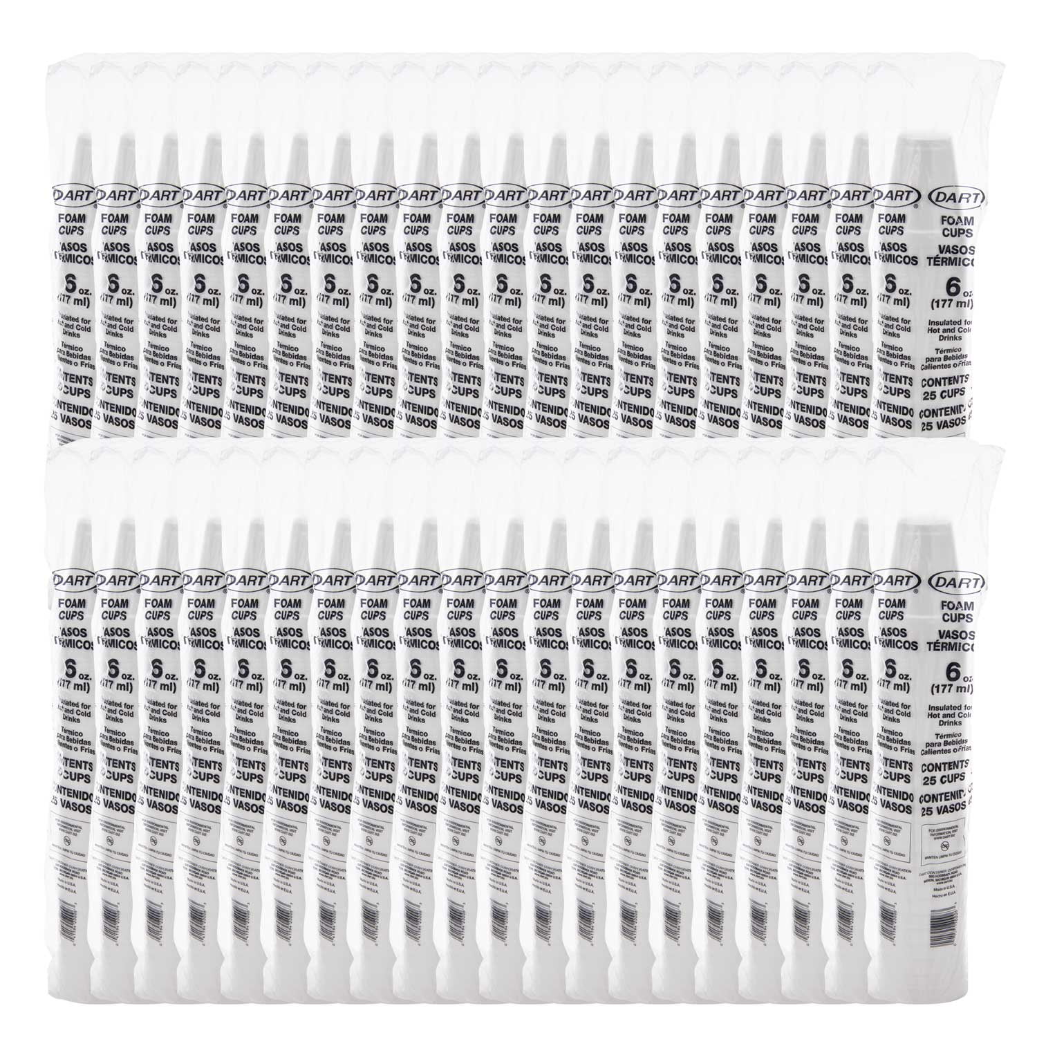 Dart Foam Cups, 6oz, White, 1000ct Case, Fits 6-series Lids, 6J6