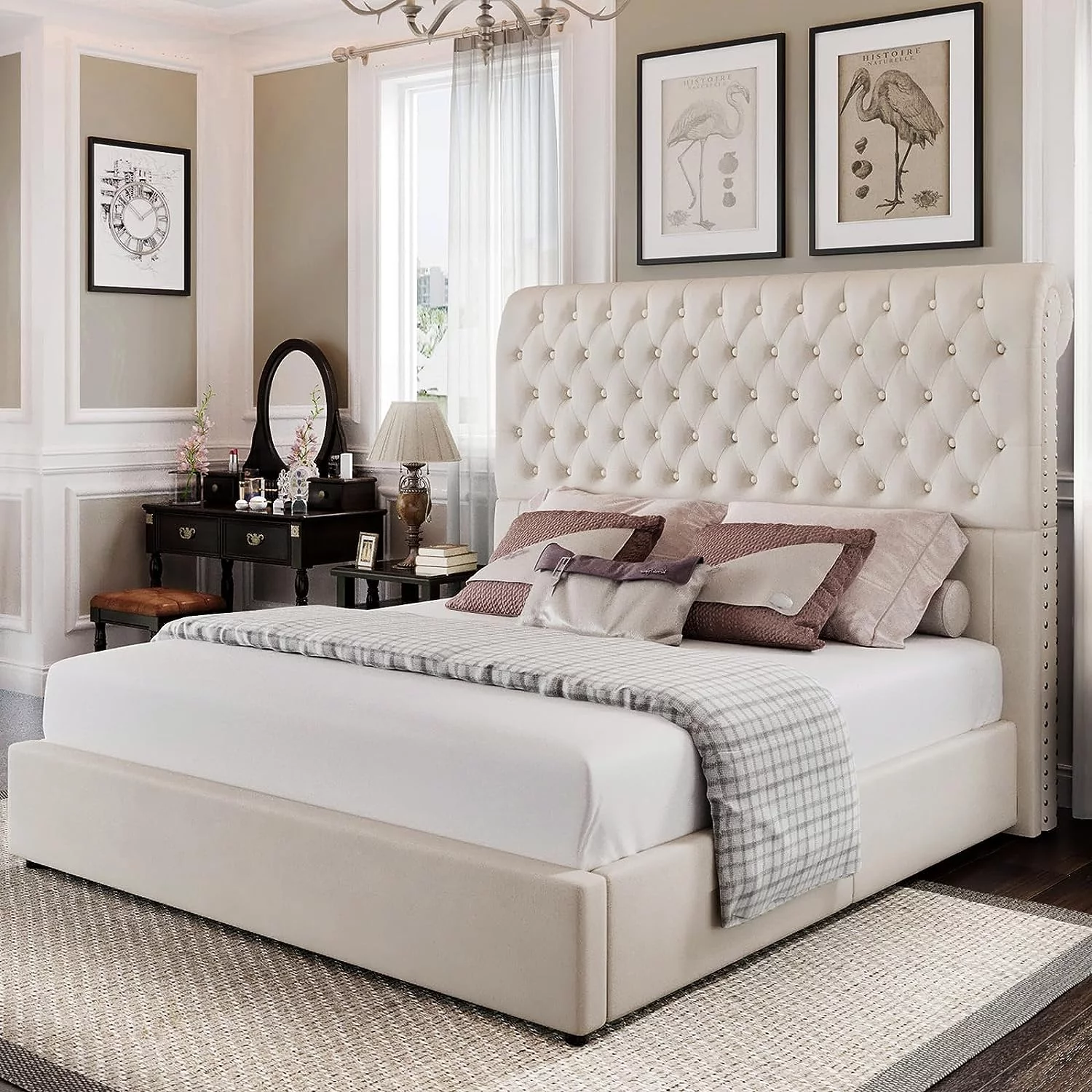 Jocisland King Size Lift Up Storage Bed Frame Velvet Upholstered Sleigh Platform Bed with 52.4