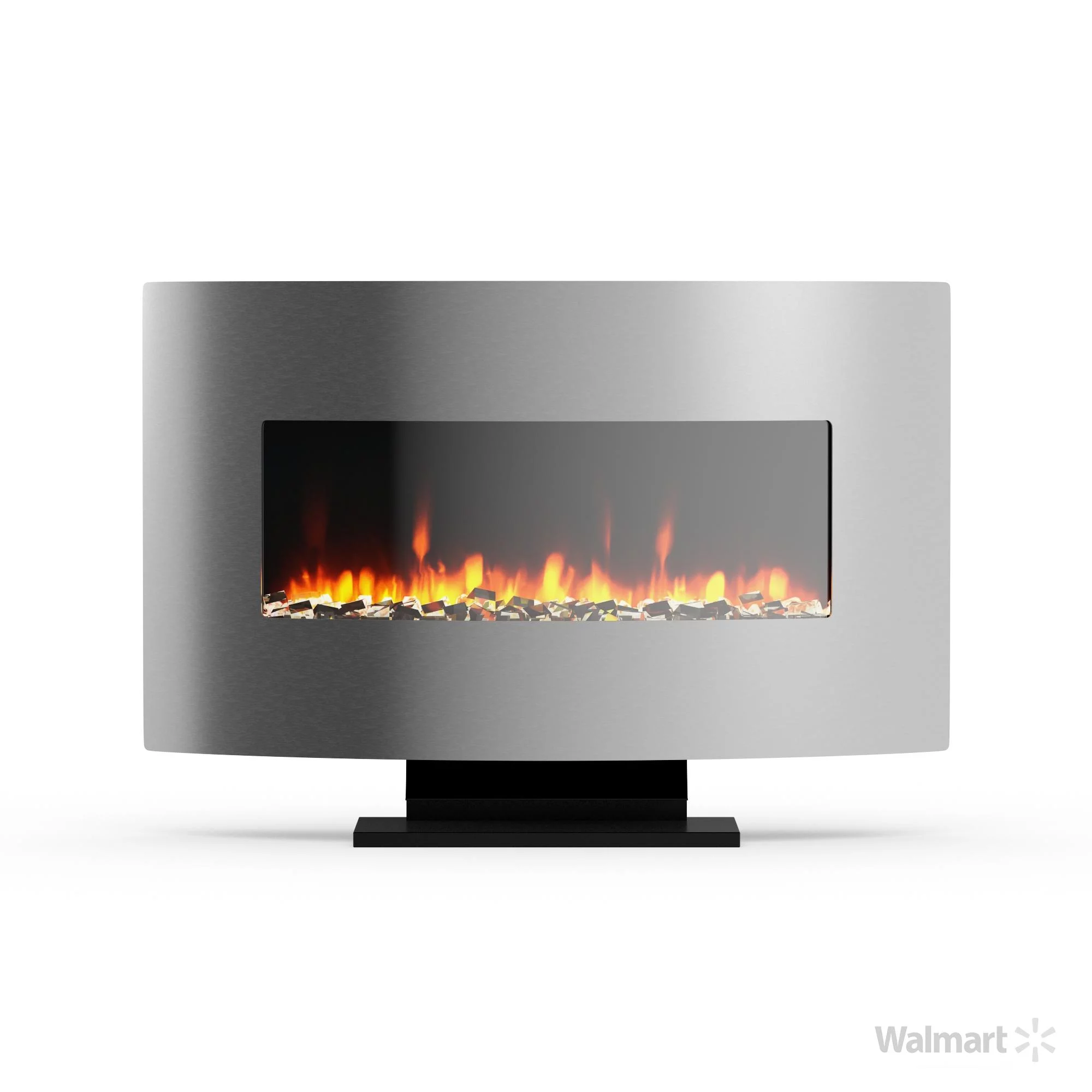 Cambridge 36 In. Electric Wall Mounted Fireplace Heater with Flame Crystal Rock Display, Adjustable Heat, Remote, in Stainless Steel Finish - CAM36WMEF-1SS