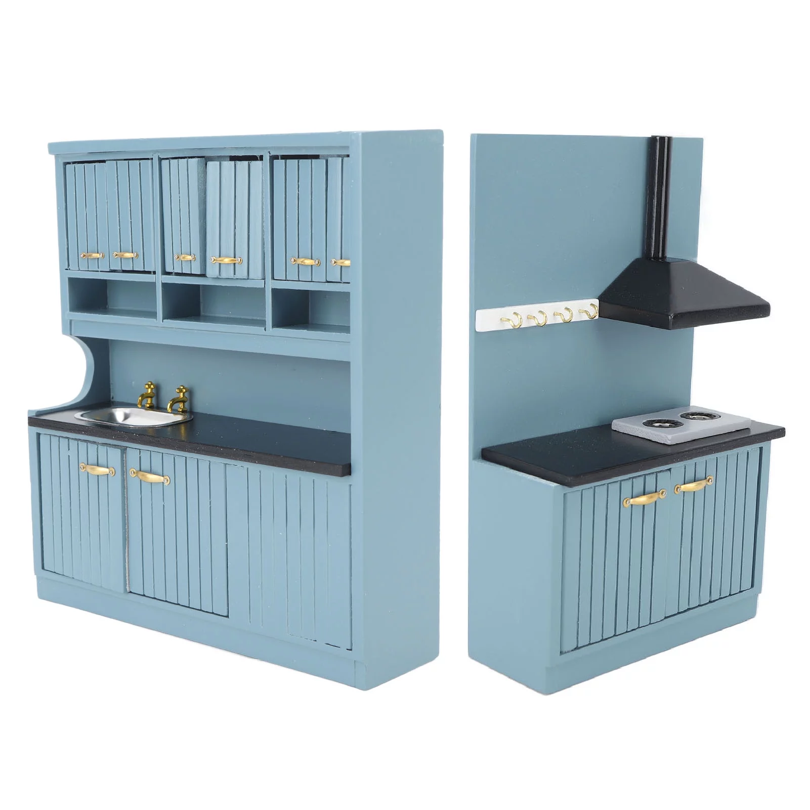 Goldmeet Dollhouse Kitchen Furniture Kit Innovative Hand Crafted 1:12 Scale Wooden Dollhouse Furniture Set Dark Blue