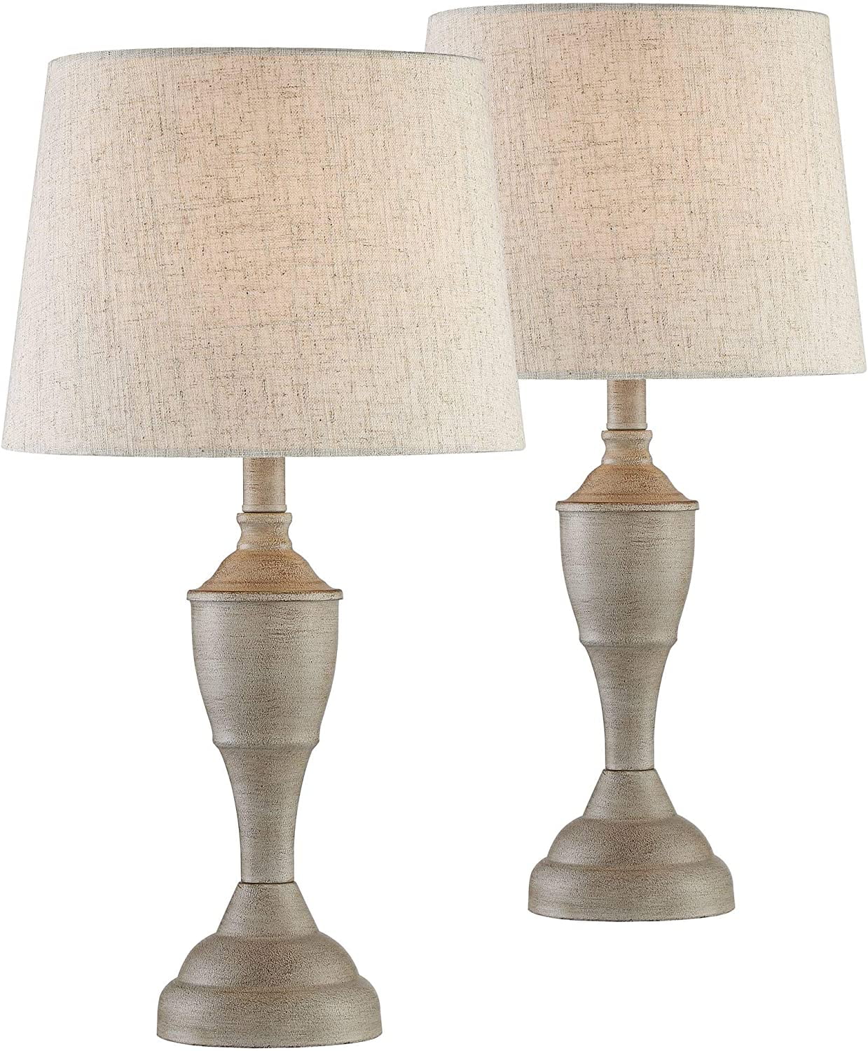 JDZHAPPYLIFE Lighting Claude Rustic Farmhouse Accent Table Lamps 21" Tall  Beige Washed Metal Linen Tapered Drum Shade for Bedroom Living Room House Home Bedside Nightstand Office Ent