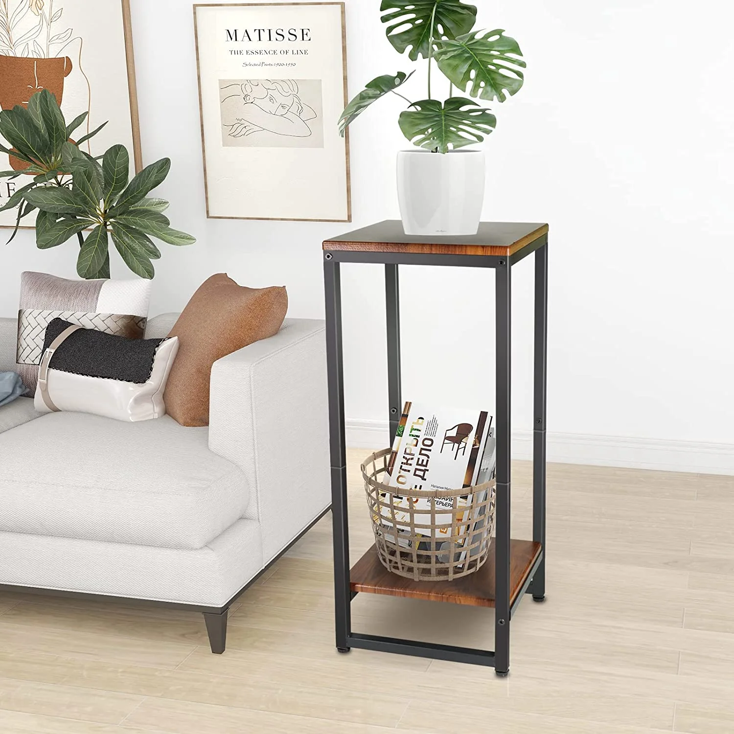 30 Inch Tall Modern 2 Tier Metal Plant Stand - Indoor/Outdoor Use