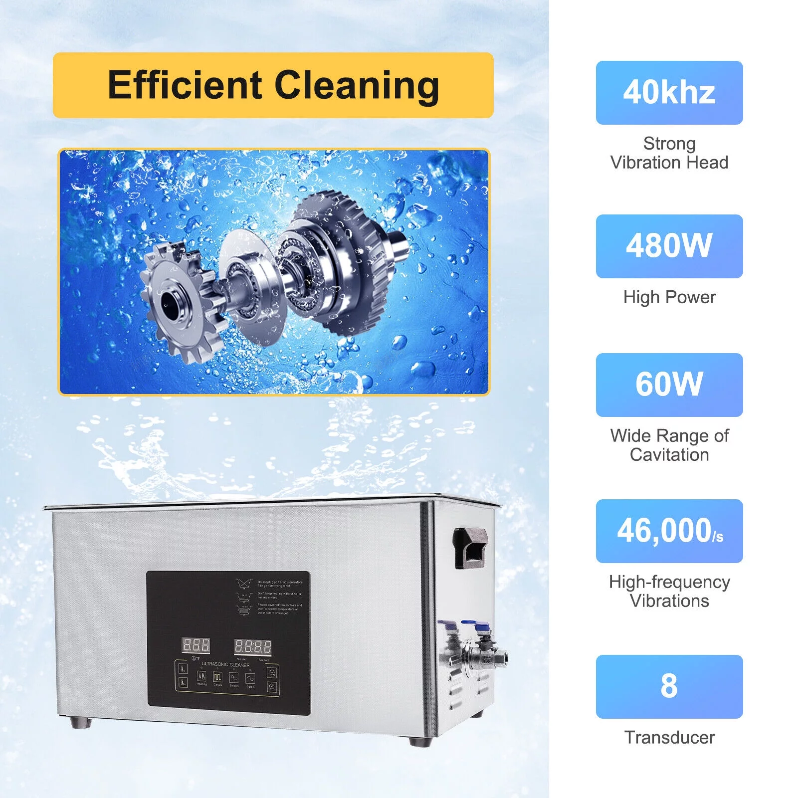 Commercial 10L 22L Ultrasonic Cleaner Industry Double Frequency Jewelry Glasses 0-80℃/0-176℉