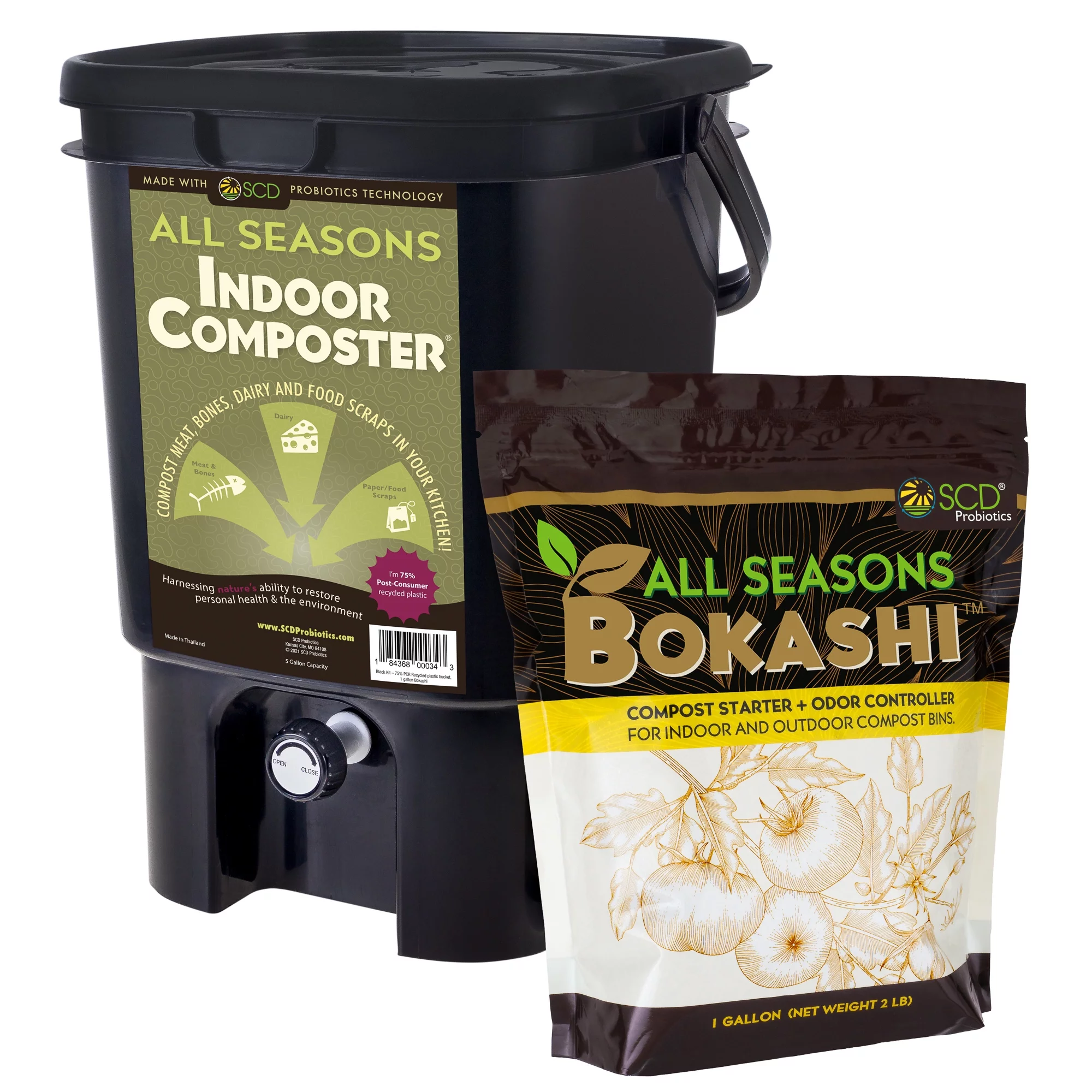 All Seasons Indoor Composter Kit - With All Seasons Bokashi - Black