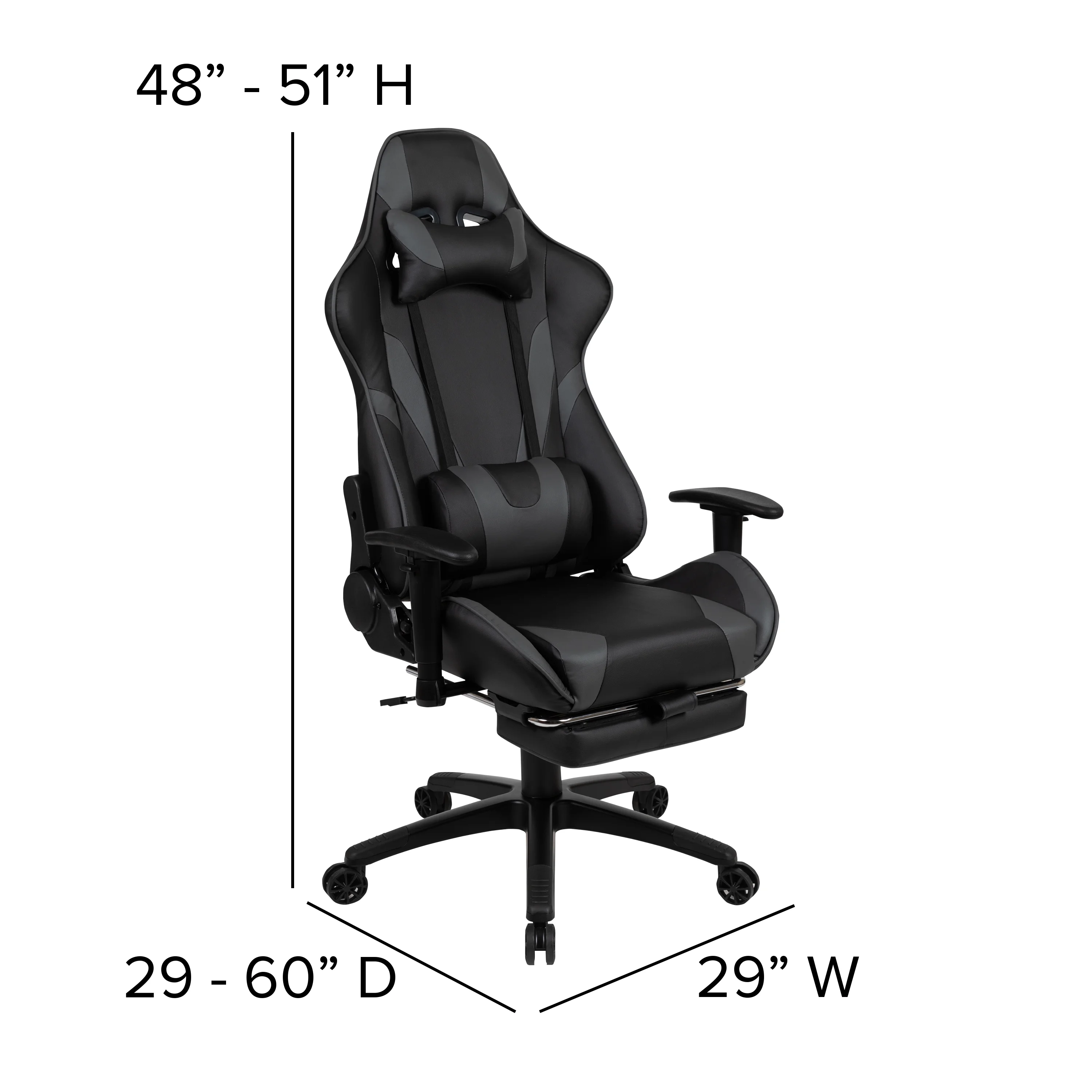 Emma + Oliver Z300 Gaming Chair Racing Office Ergonomic Computer Chair with Fully Reclining Back and Slide-Out Footrest in Gray LeatherSoft