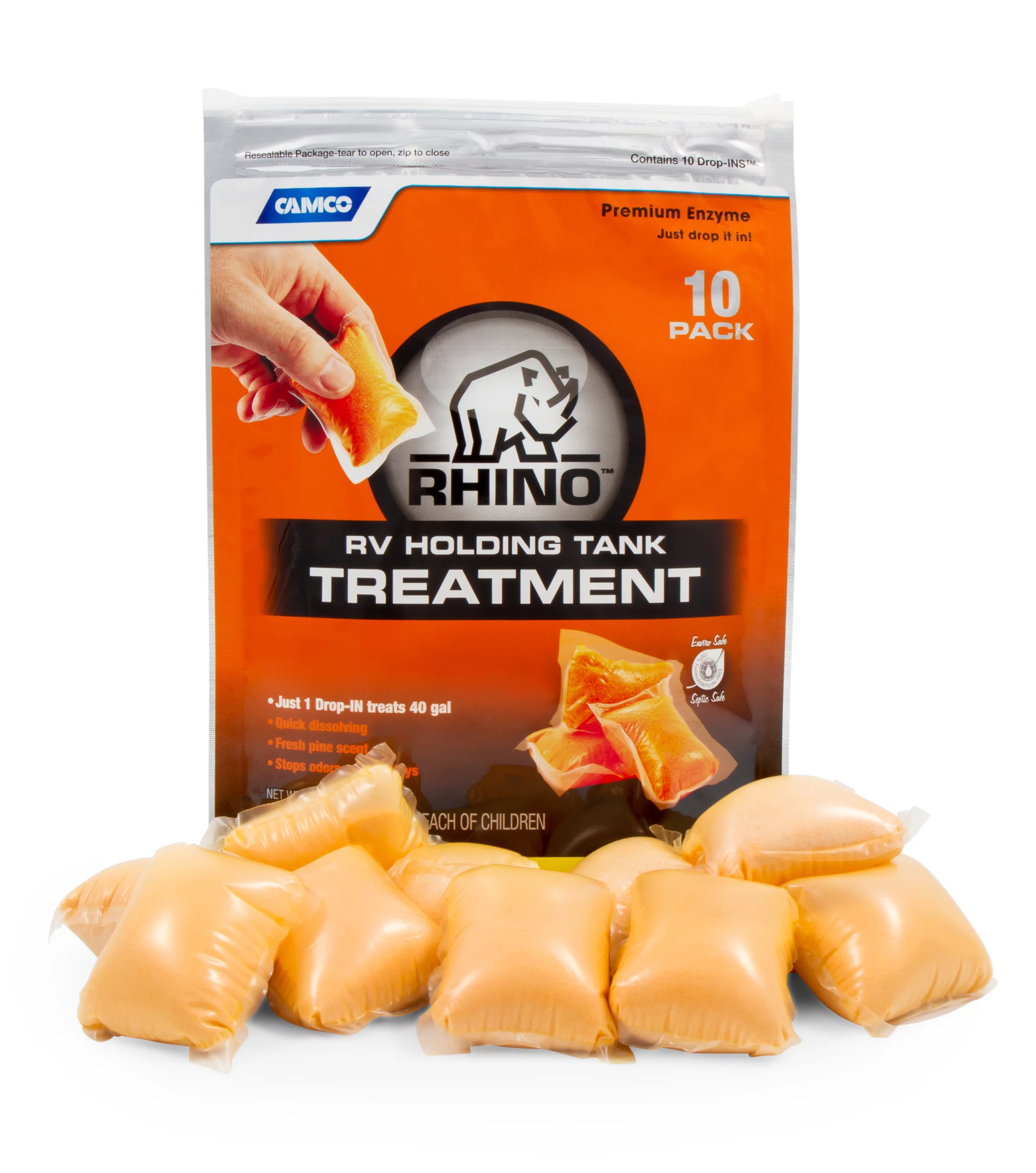 Camco 41519 Rhino Drop-Ins Rv Holding Tank Treatment, 10 Pack
