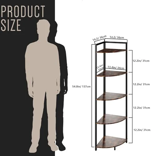 ZWBDJYC Corner  5-Tier with   Corner Bookshelf Multipurpose 54 Inches  Corner  Display Rack  Corner  for Living Room  Home Office  Bedroom  Kitchen  Small Space