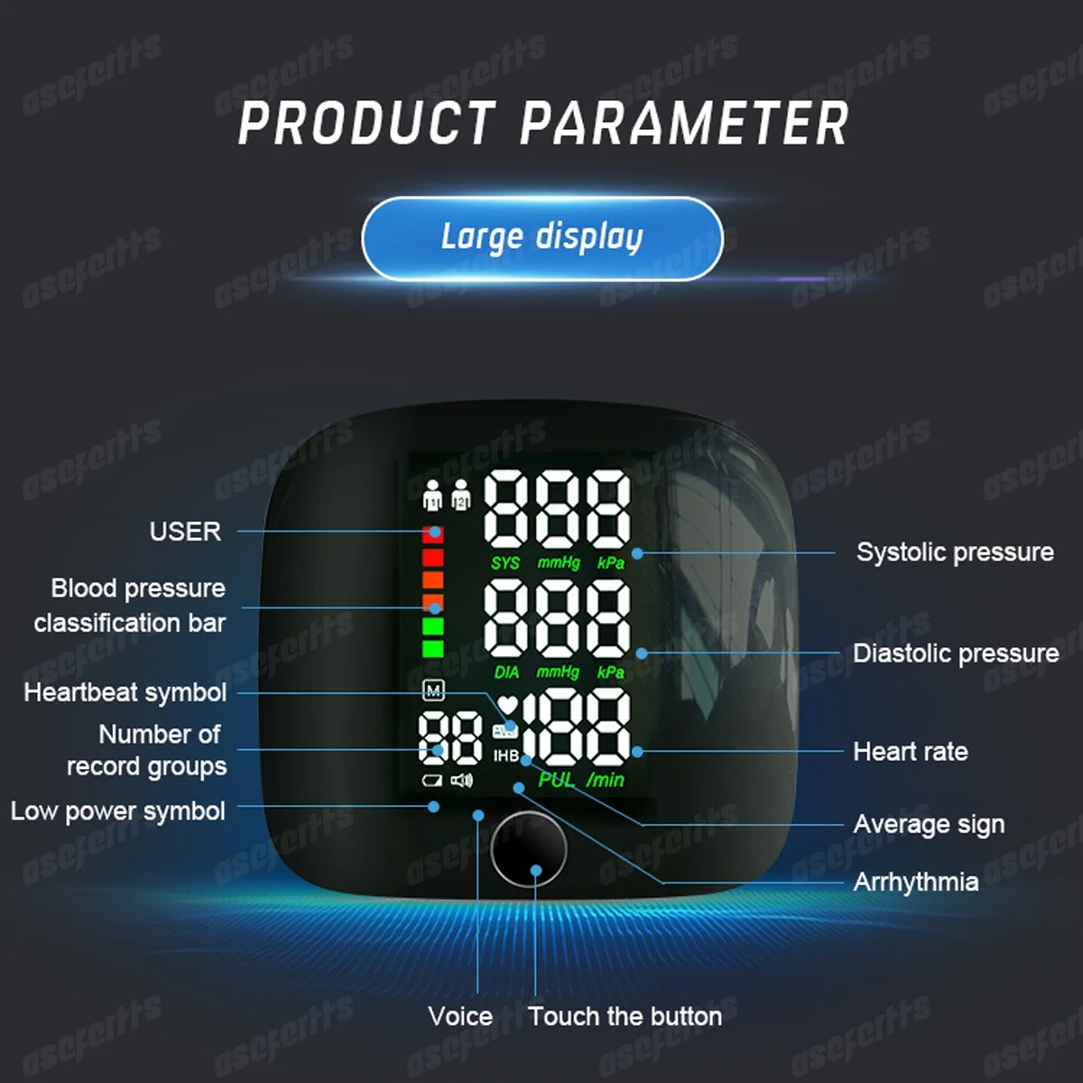 Wrist Blood Pressure Cuff LCD Display Automatic Voice Pulsometer Sphygmomanometer