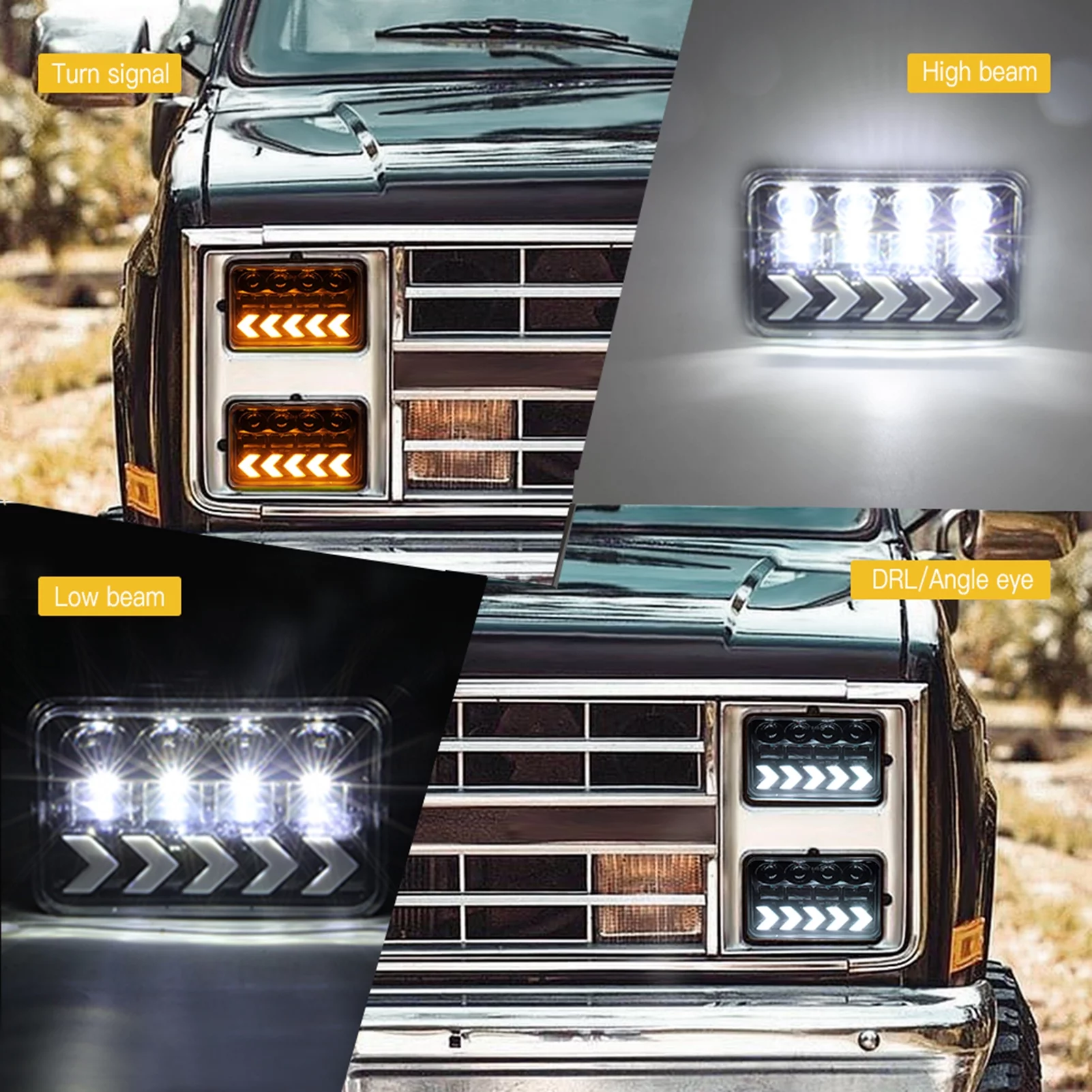 Tomshoo 2 Pack Car LED Headlights 5inch Headlamp, White High/Low Beam DRL, Amber Arrow Dynamic Sequential Turn Signal, Wrangler Replacement