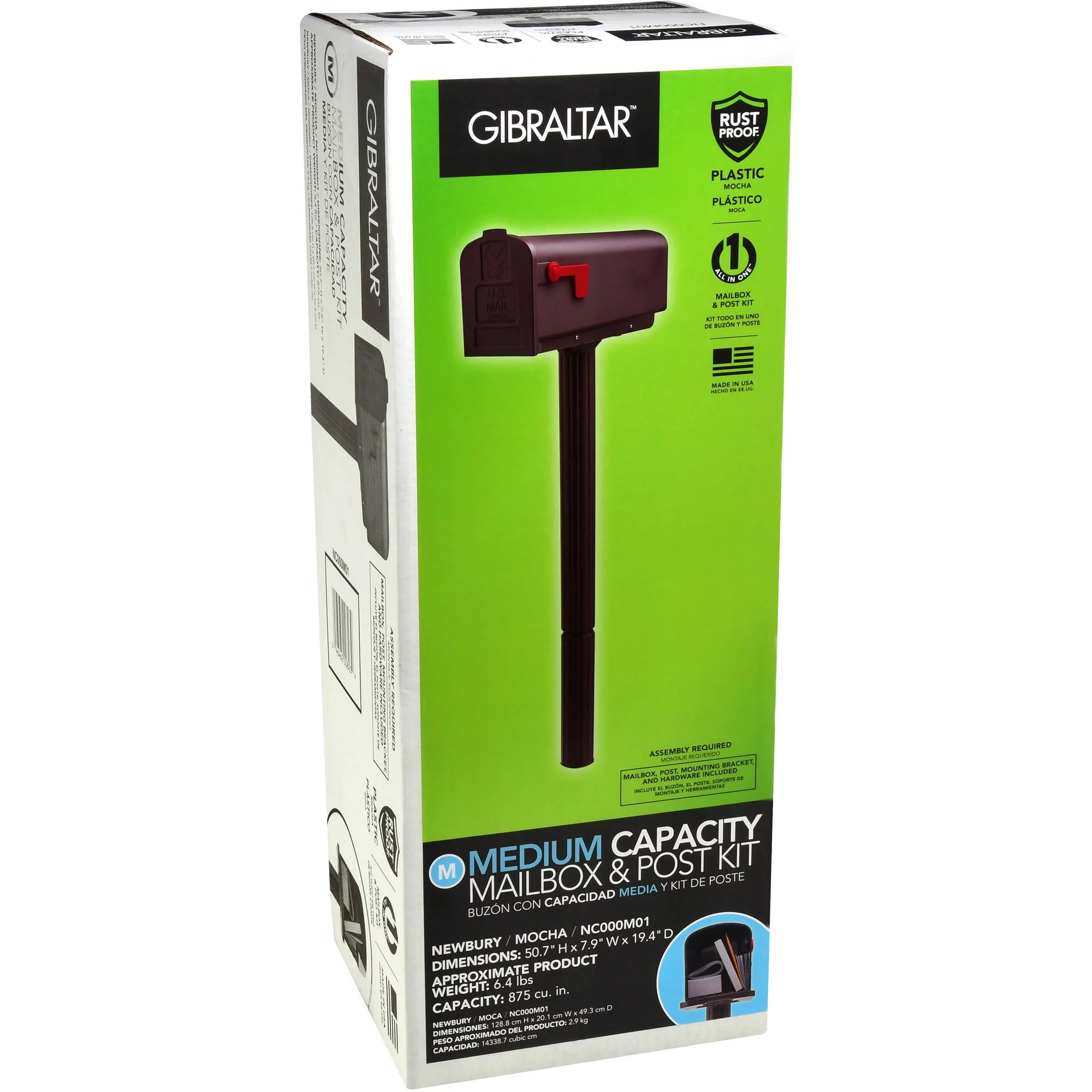 Architectural Mailboxes Newbury Medium, Plastic, Mailbox & Post Combo, Mocha, NC000MAM