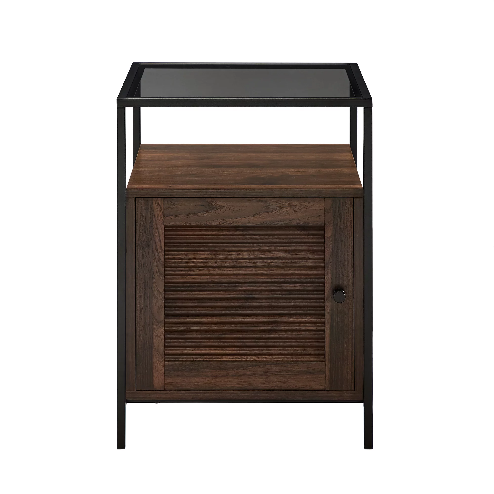 Burke Modern Glass Top Fluted Door Dark Walnut End Table by Manor Park