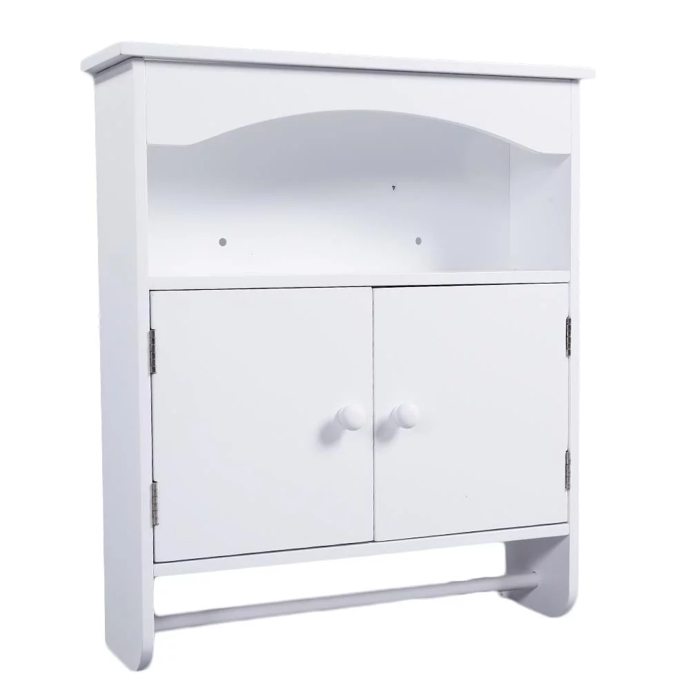 UBesGoo Wooden Bathroom Wall Cabinet with Towel Rack Shelf Over the Toilet, Medicine, Bathroom Storage Organizer, White